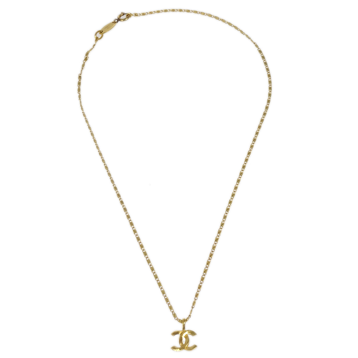 Luxury Chanel Gold CC Pendant Necklace 1982