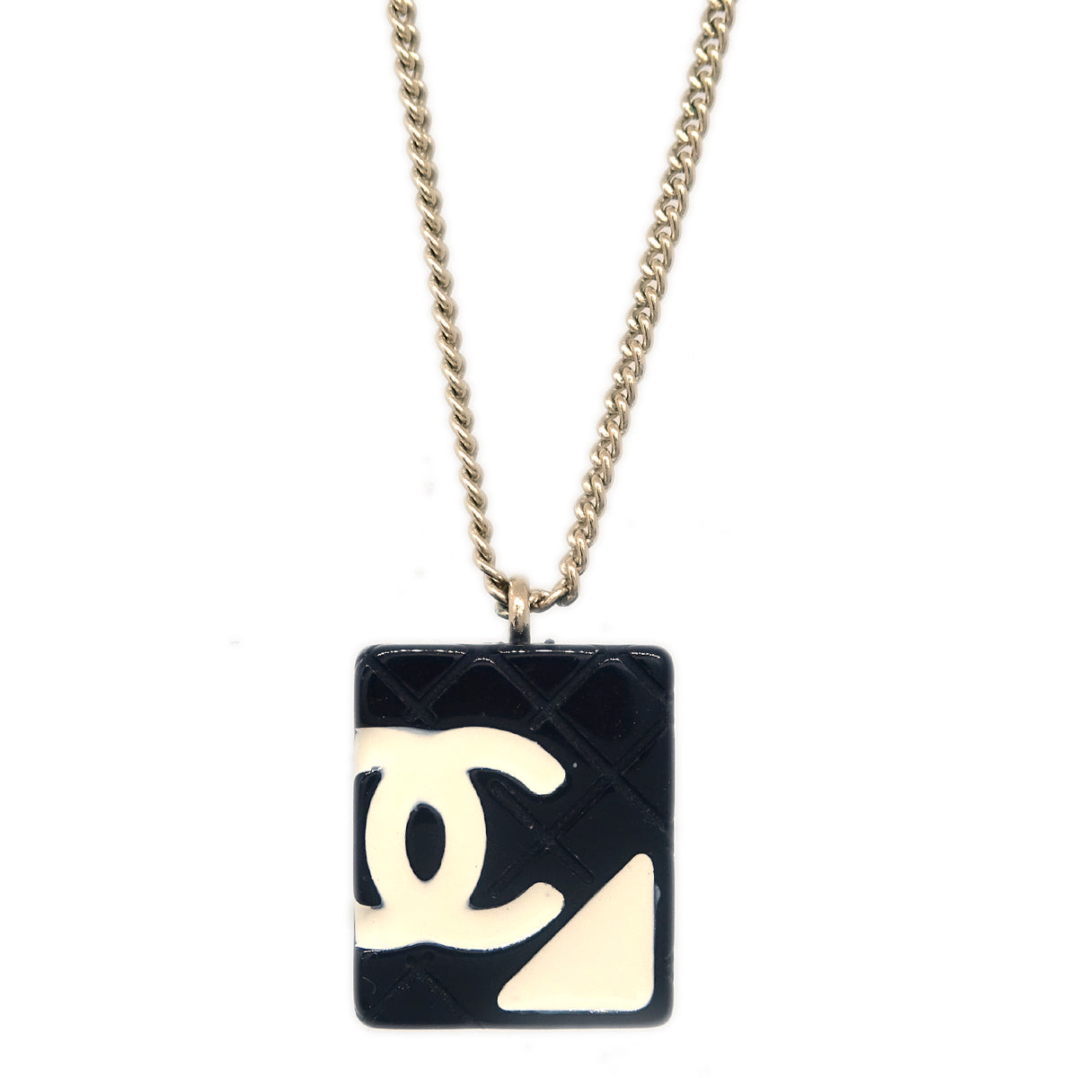 Luxury Chanel Cambon Ligne Chain Necklace Pendant Black 05C