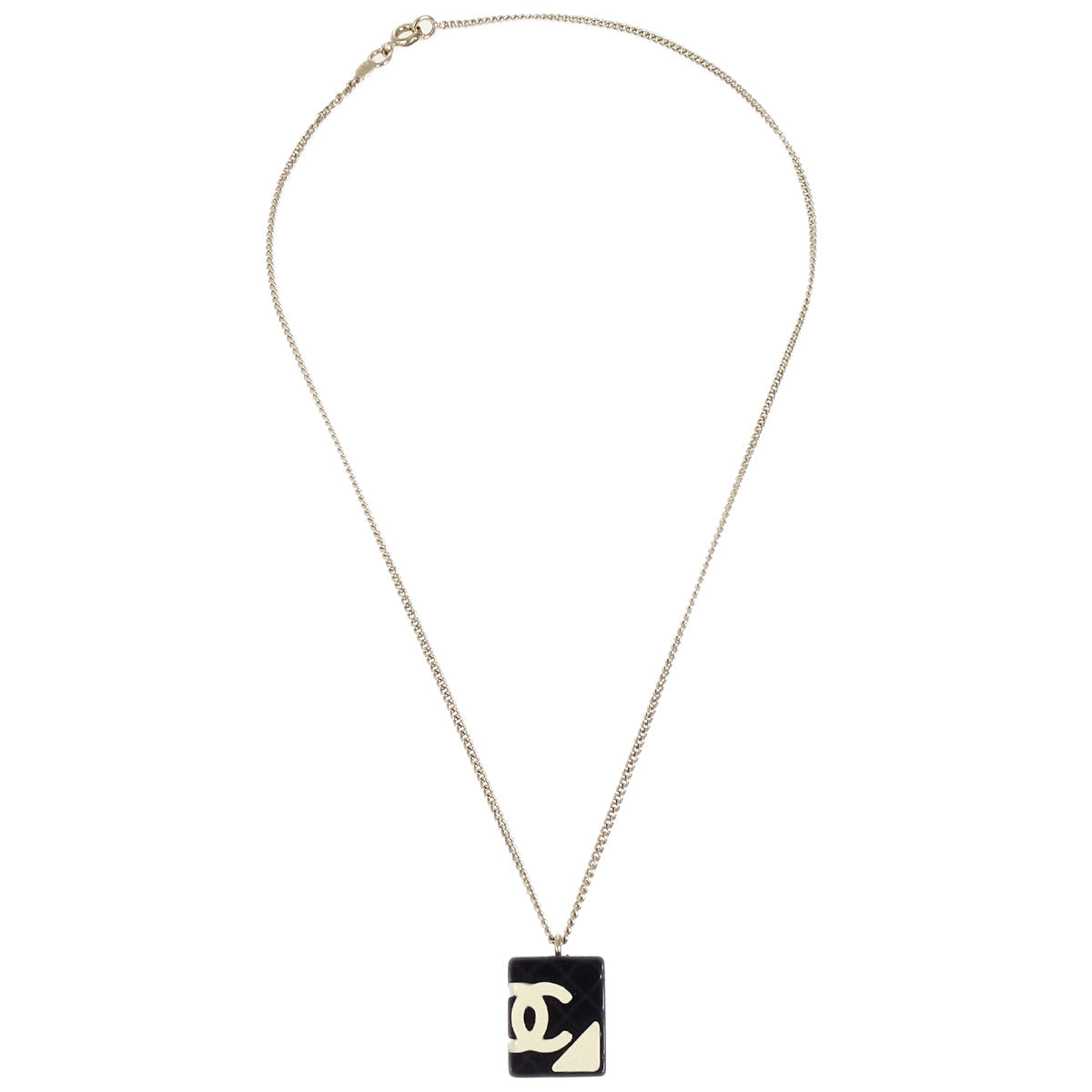 Luxury Chanel Cambon Ligne Chain Necklace Pendant Black 05C