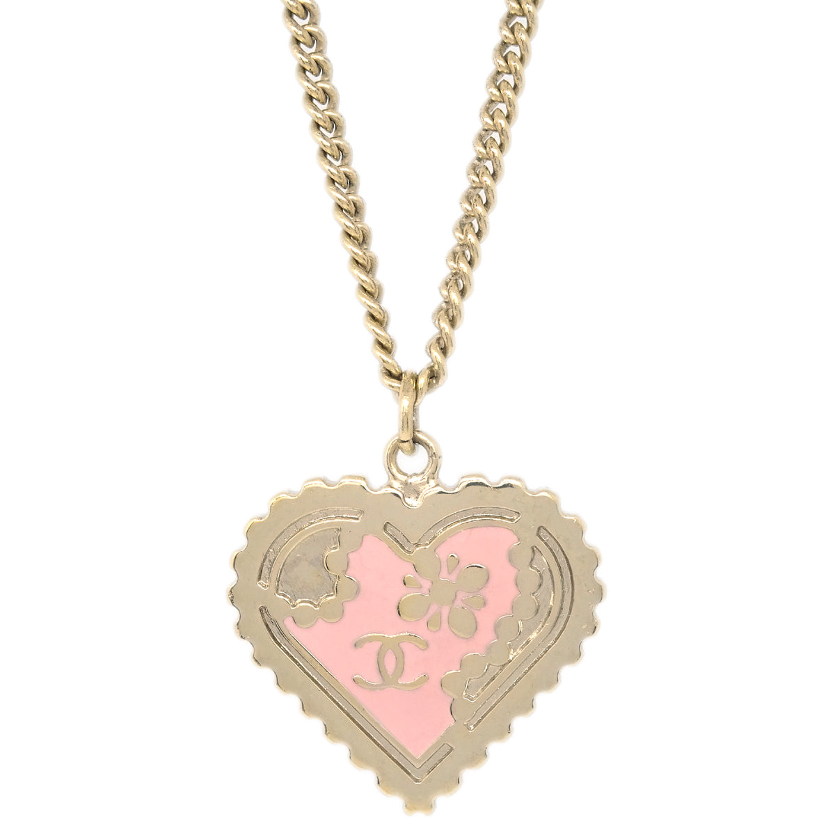 Luxury Chanel Heart Chain Pendant Necklace Gold 05P