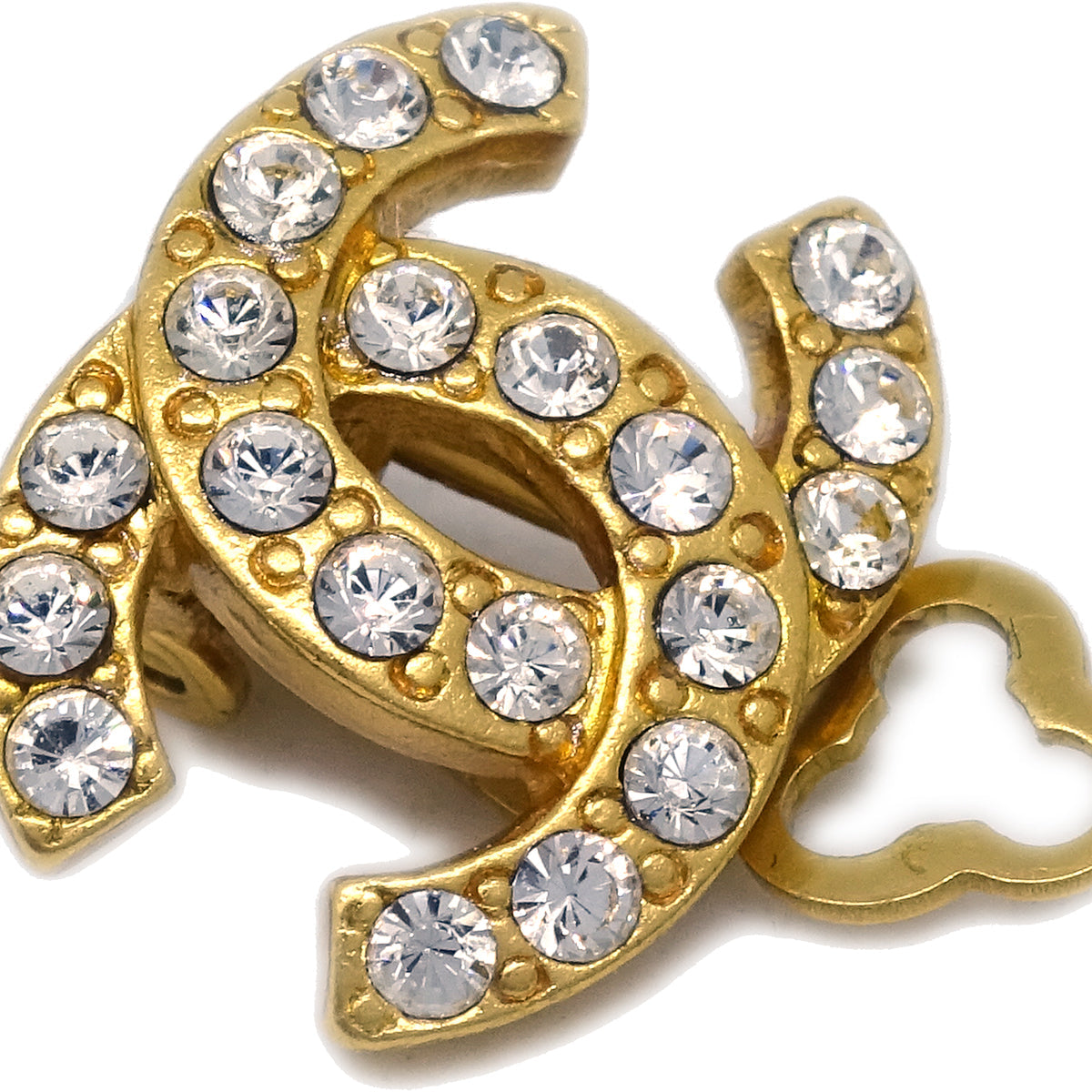 Luxury Chanel Gold CC Earrings Rhinestone Clip-On 02A
