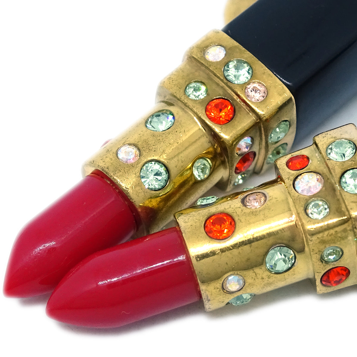 Luxury Chanel Lipstick Dangle Piercing Earrings Rhinestone Gold 04A