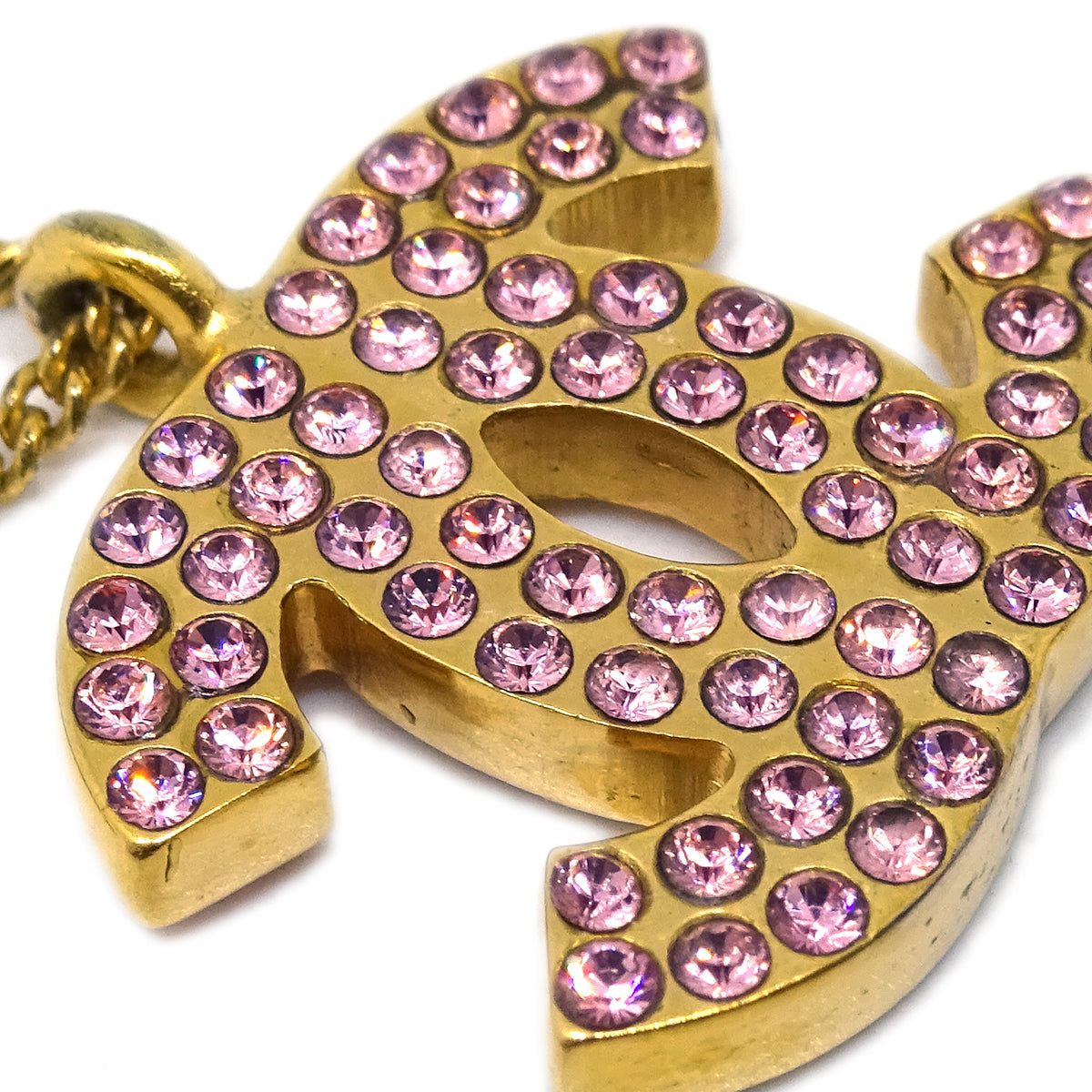 Luxury Chanel CC Chain Pendant Necklace Rhinestone Gold 02P
