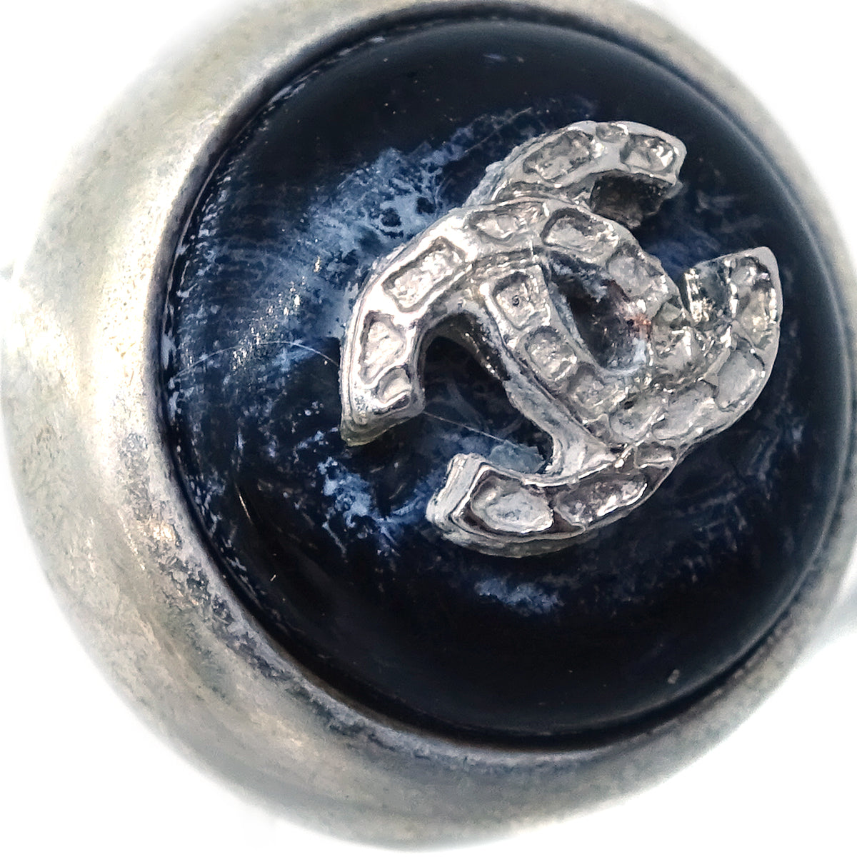Luxury Chanel Button Earrings Clip-On Black Silver 00A