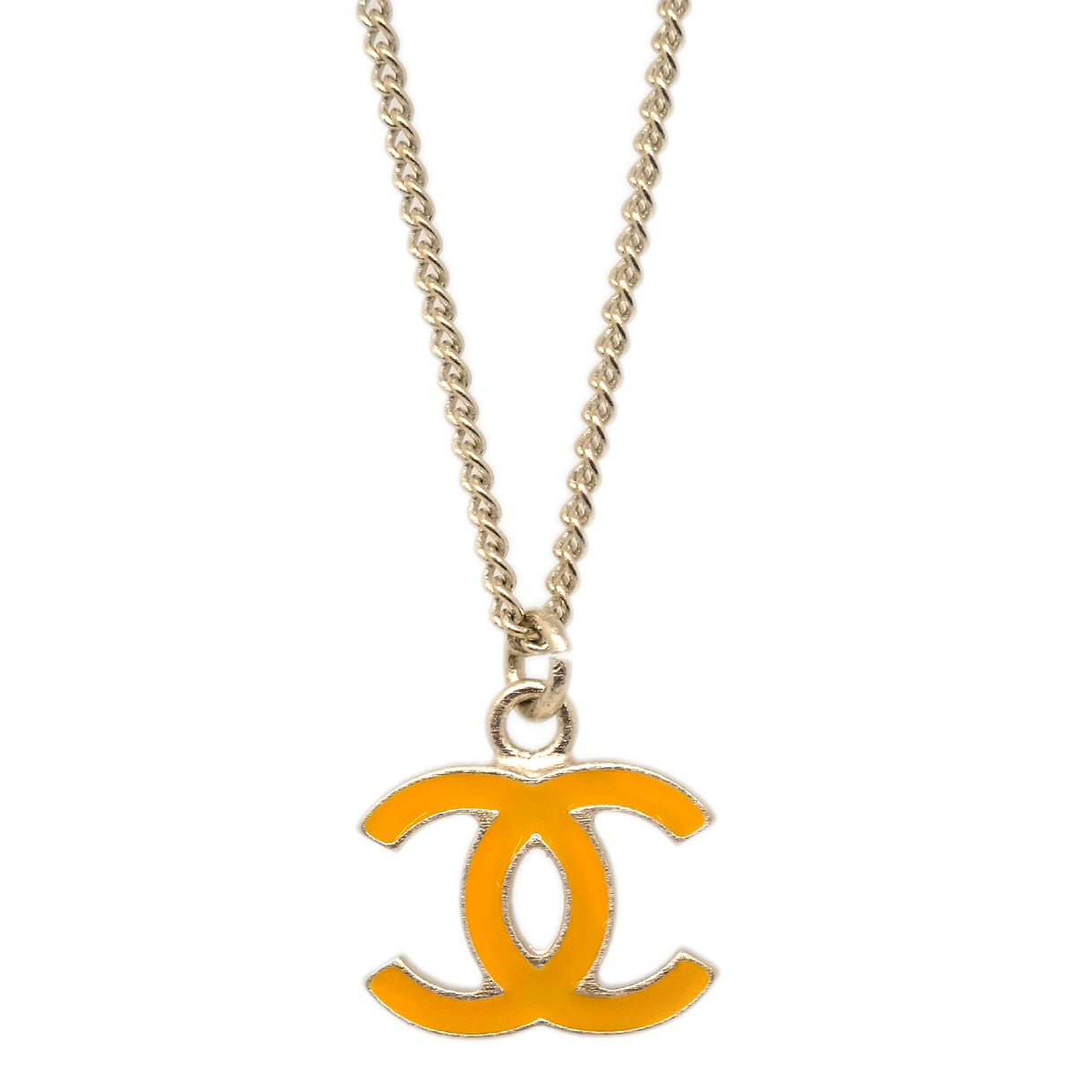 Luxury Chanel Gold Orange CC Pendant Necklace 08C