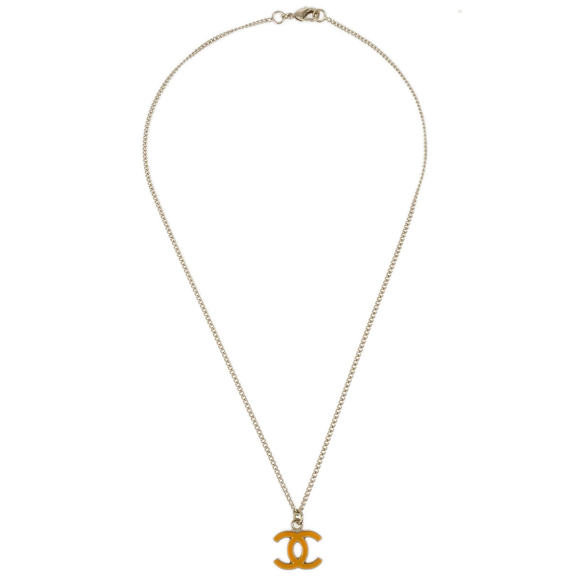 Luxury Chanel Gold Orange CC Pendant Necklace 08C