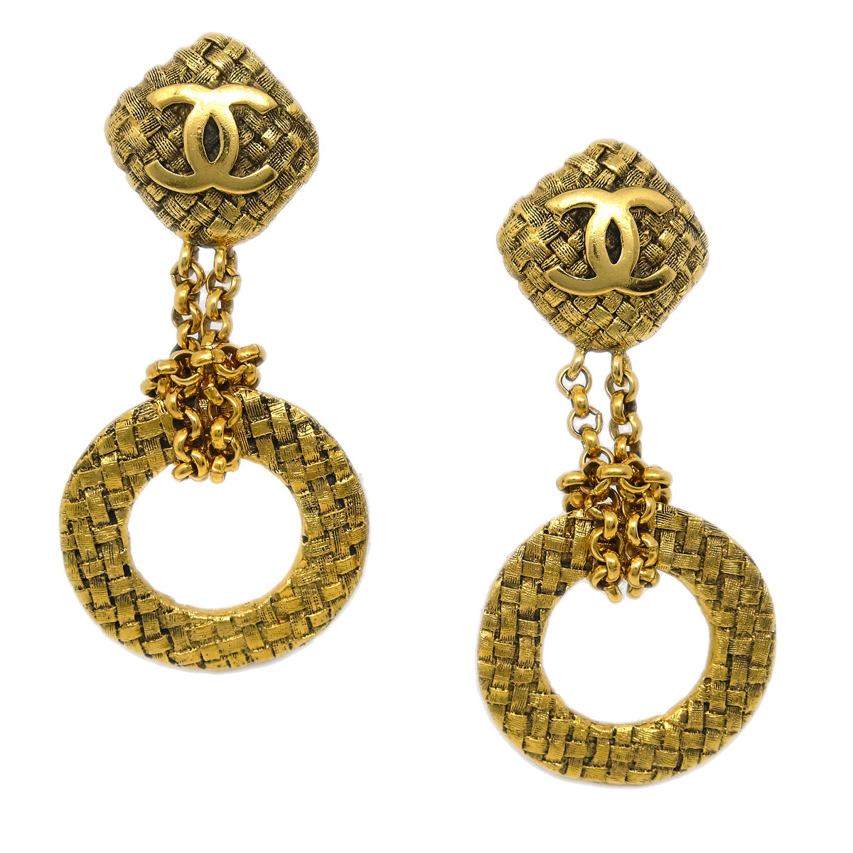 Luxury Chanel Hoop Dangle Earrings Clip-On Gold 29/2881