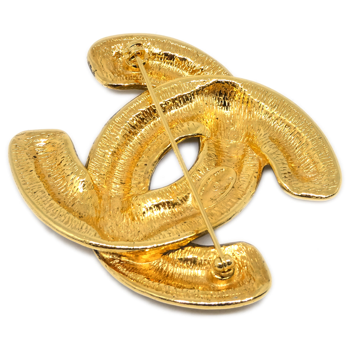 Luxury Chanel Quilted CC Brooch Pin Large Gold 1152