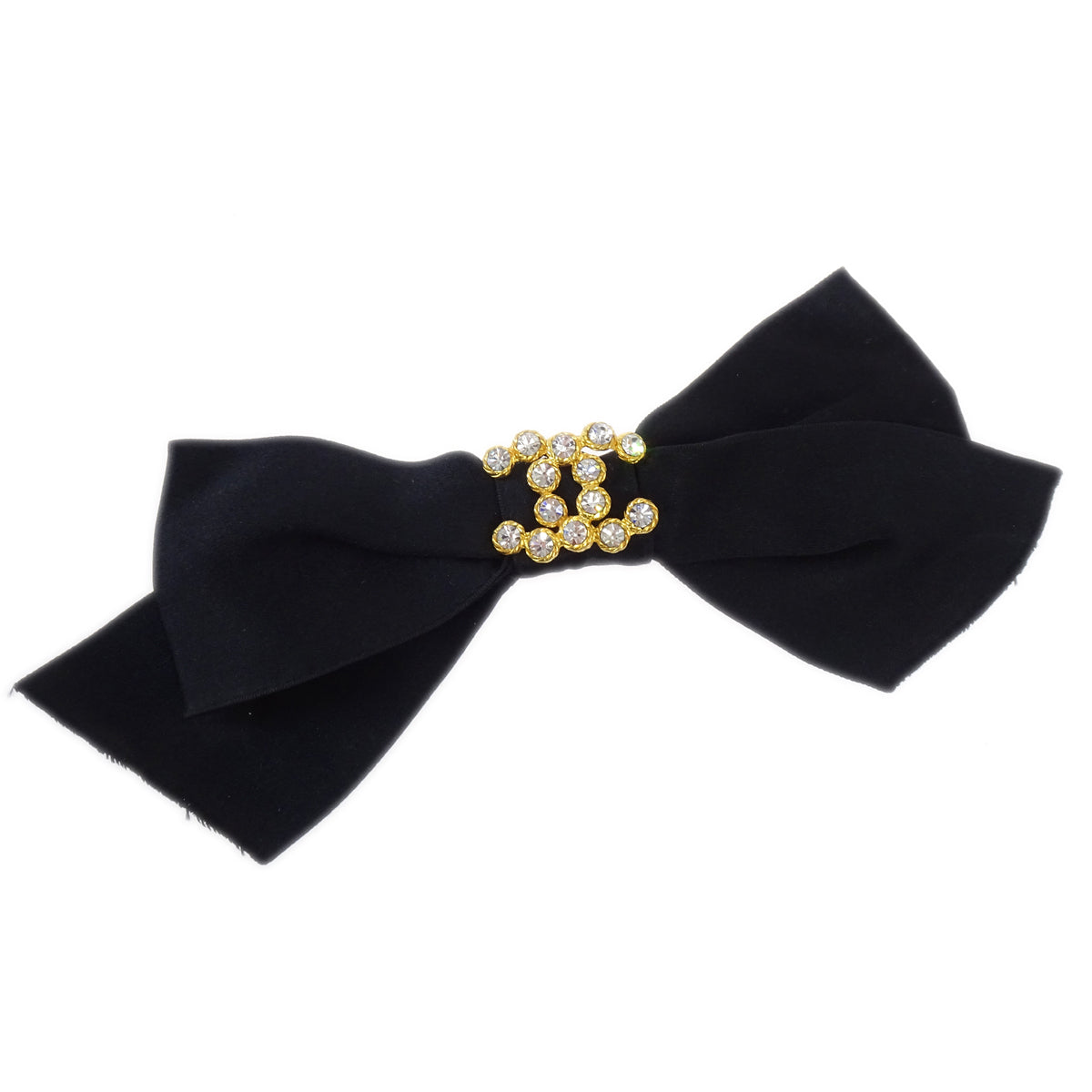 Luxury Chanel Bow Satin Hair Barrette Rhinestone Black