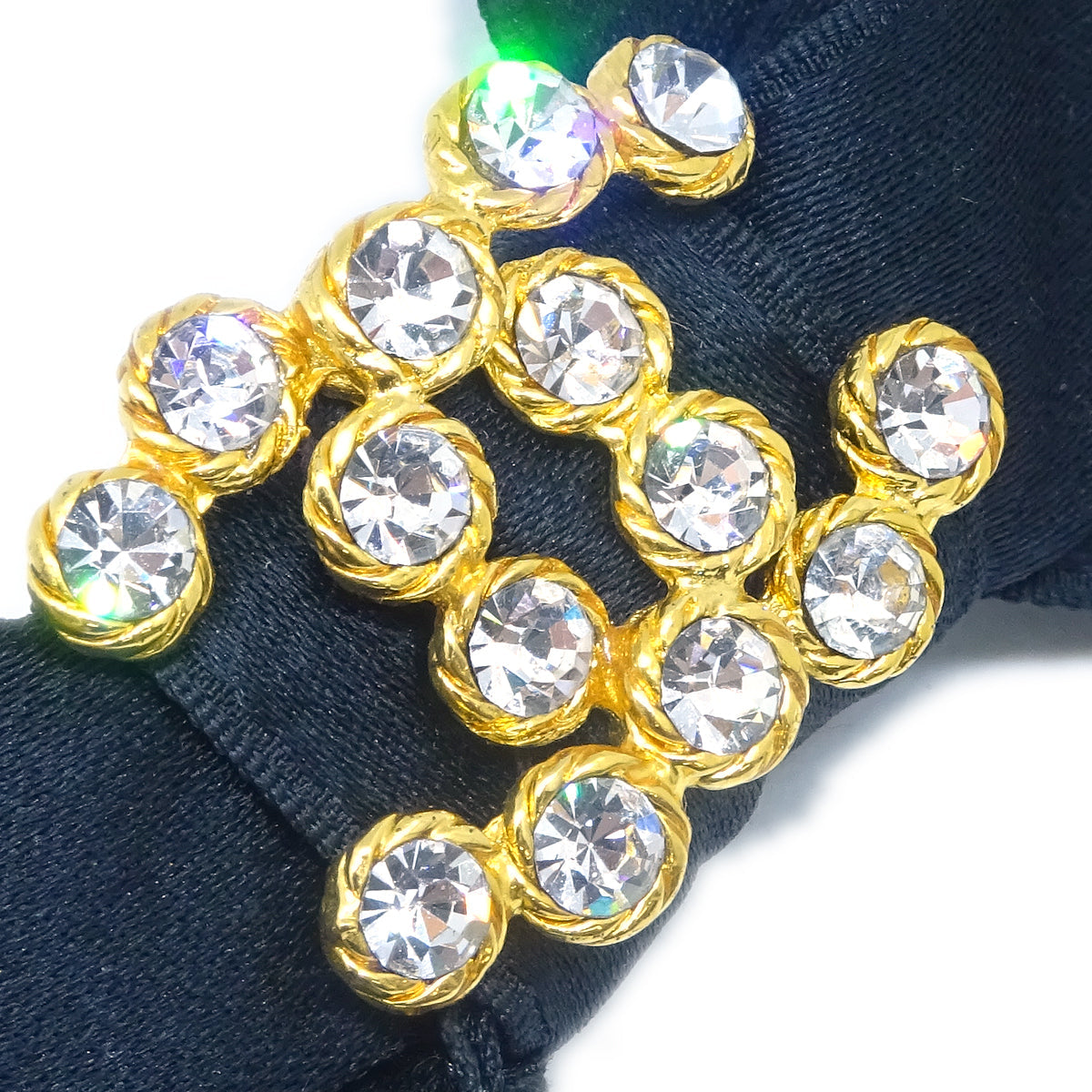 Luxury Chanel Bow Satin Hair Barrette Rhinestone Black