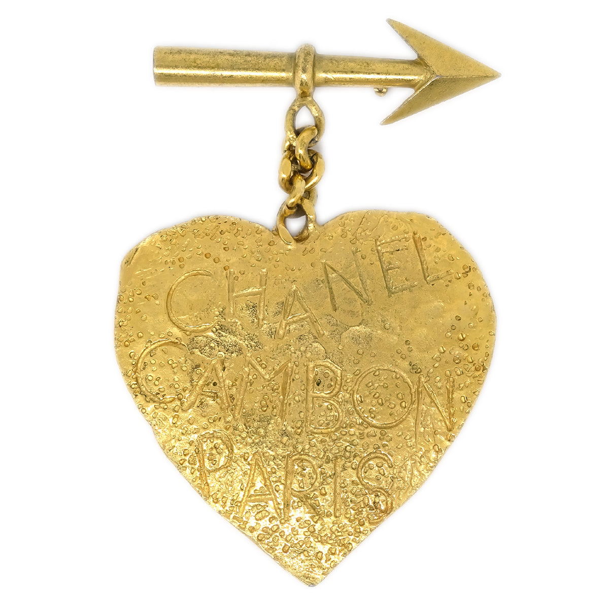 Luxury Chanel Bow And Arrow Heart Brooch Pin Gold 93P