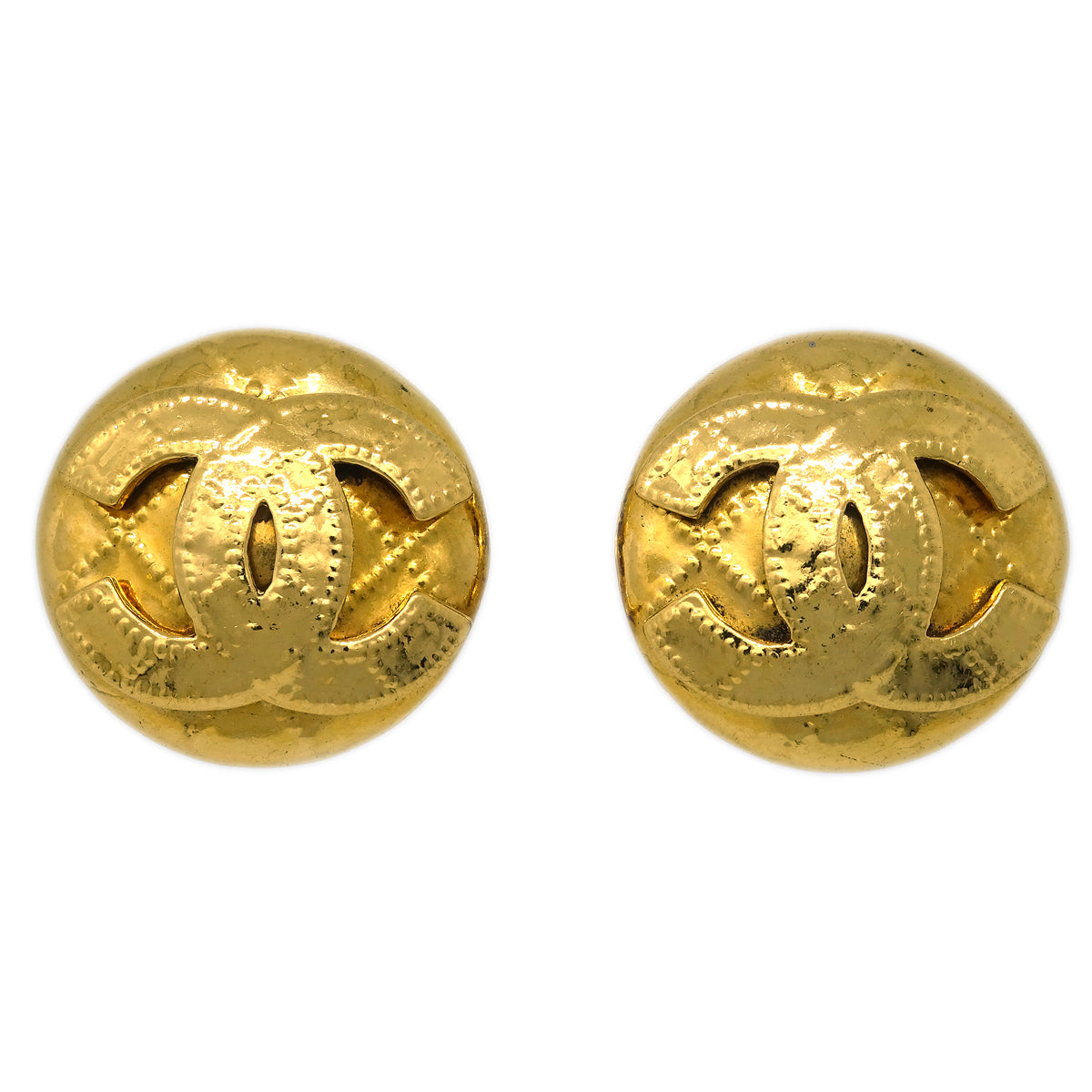 Luxury Chanel Button Earrings Clip-On Gold 94P
