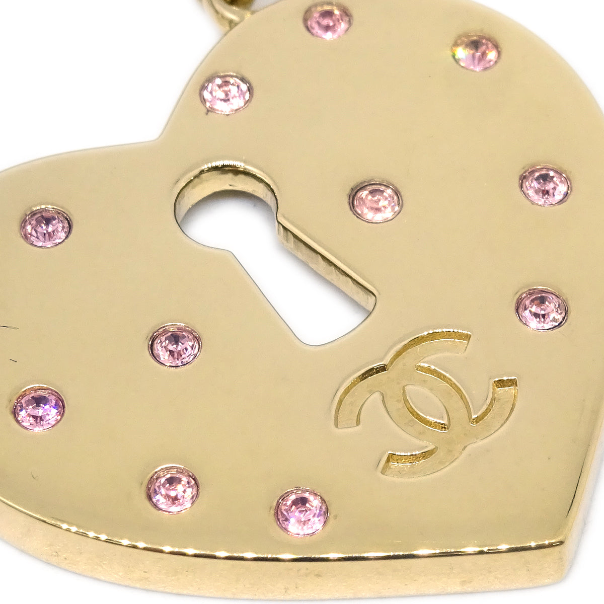 Luxury Chanel Heart Rhinestone Brooch Corsage Gold 02P
