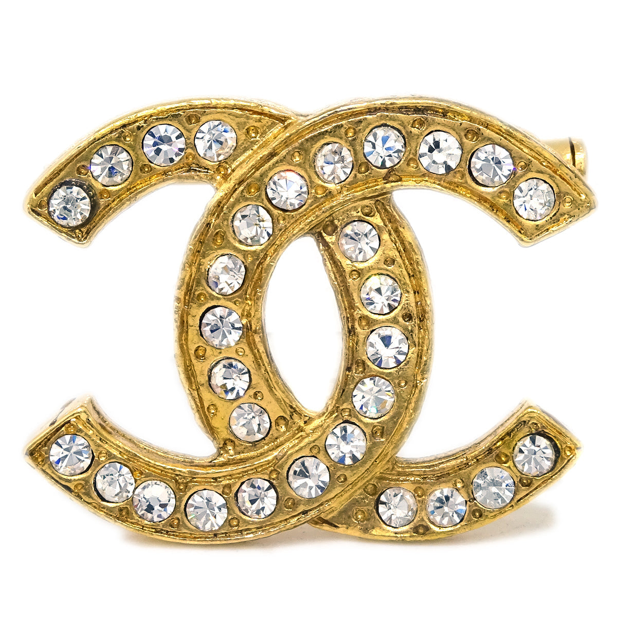 Luxury Chanel CC Brooch Pin Rhinestone Gold