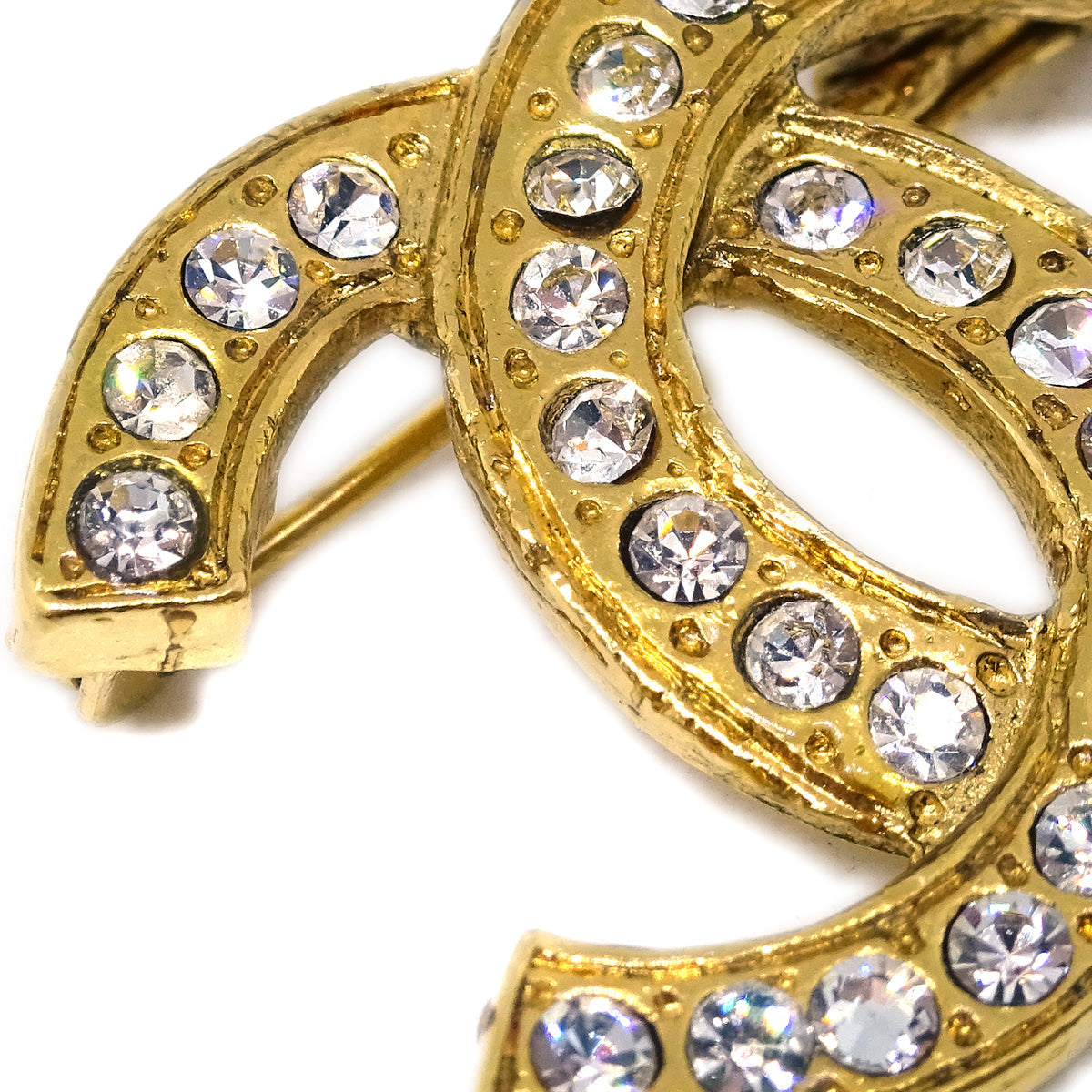 Luxury Chanel CC Brooch Pin Rhinestone Gold