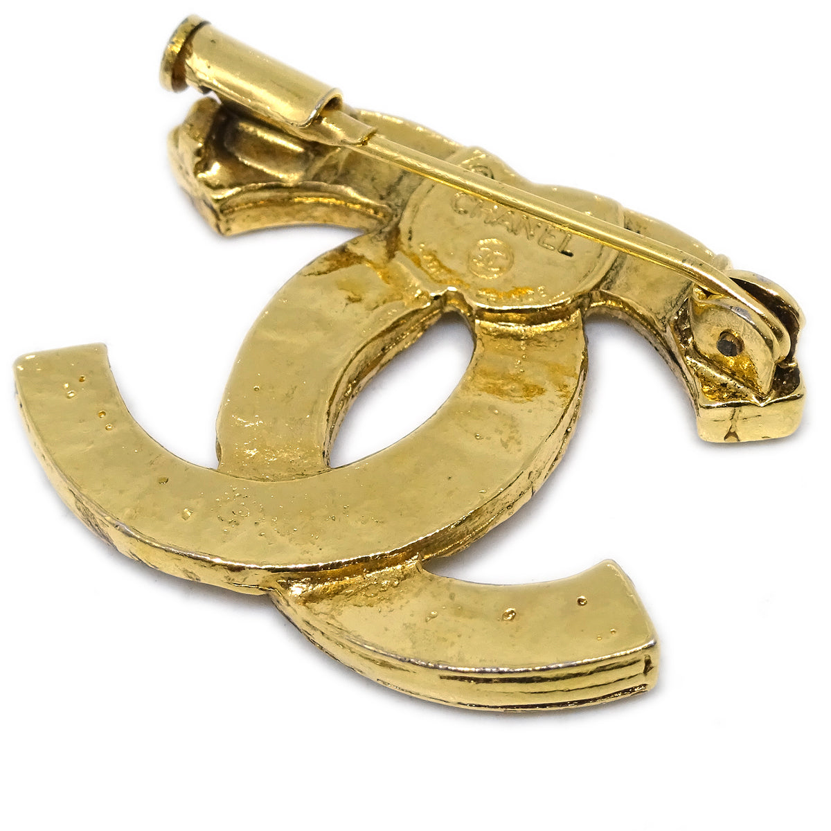 Luxury Chanel CC Brooch Pin Rhinestone Gold