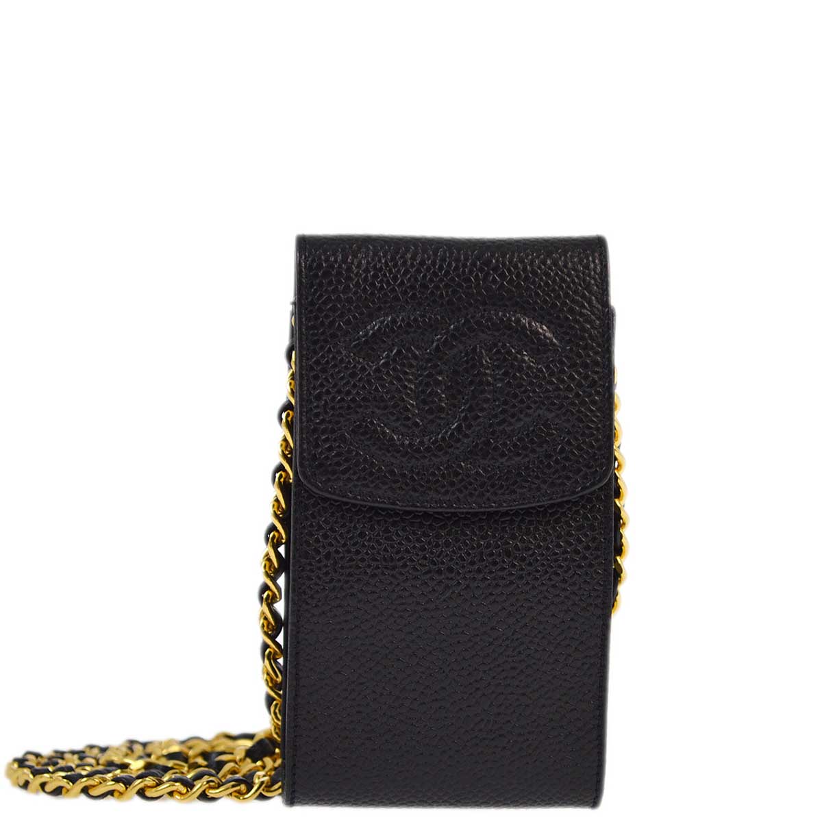 Luxury Chanel 1994-1996 Black Caviar Chain Shoulder Bag Pochette Case