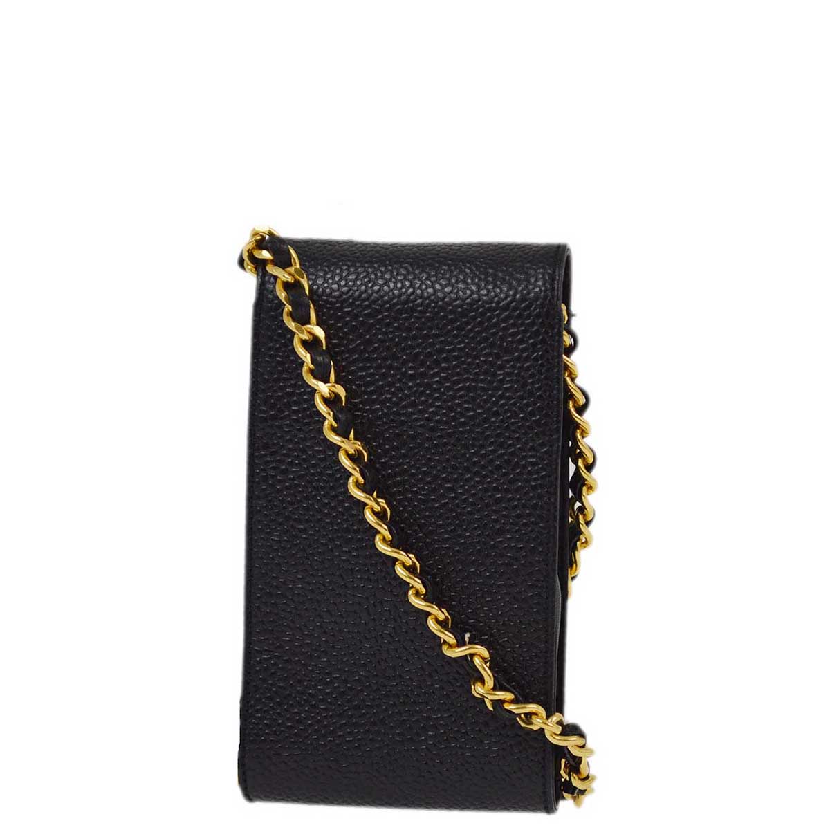 Luxury Chanel 1994-1996 Black Caviar Chain Shoulder Bag Pochette Case