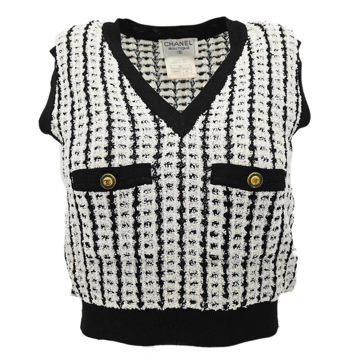 Luxury Chanel Sleeveless Vest Sweater Top White 97P #38