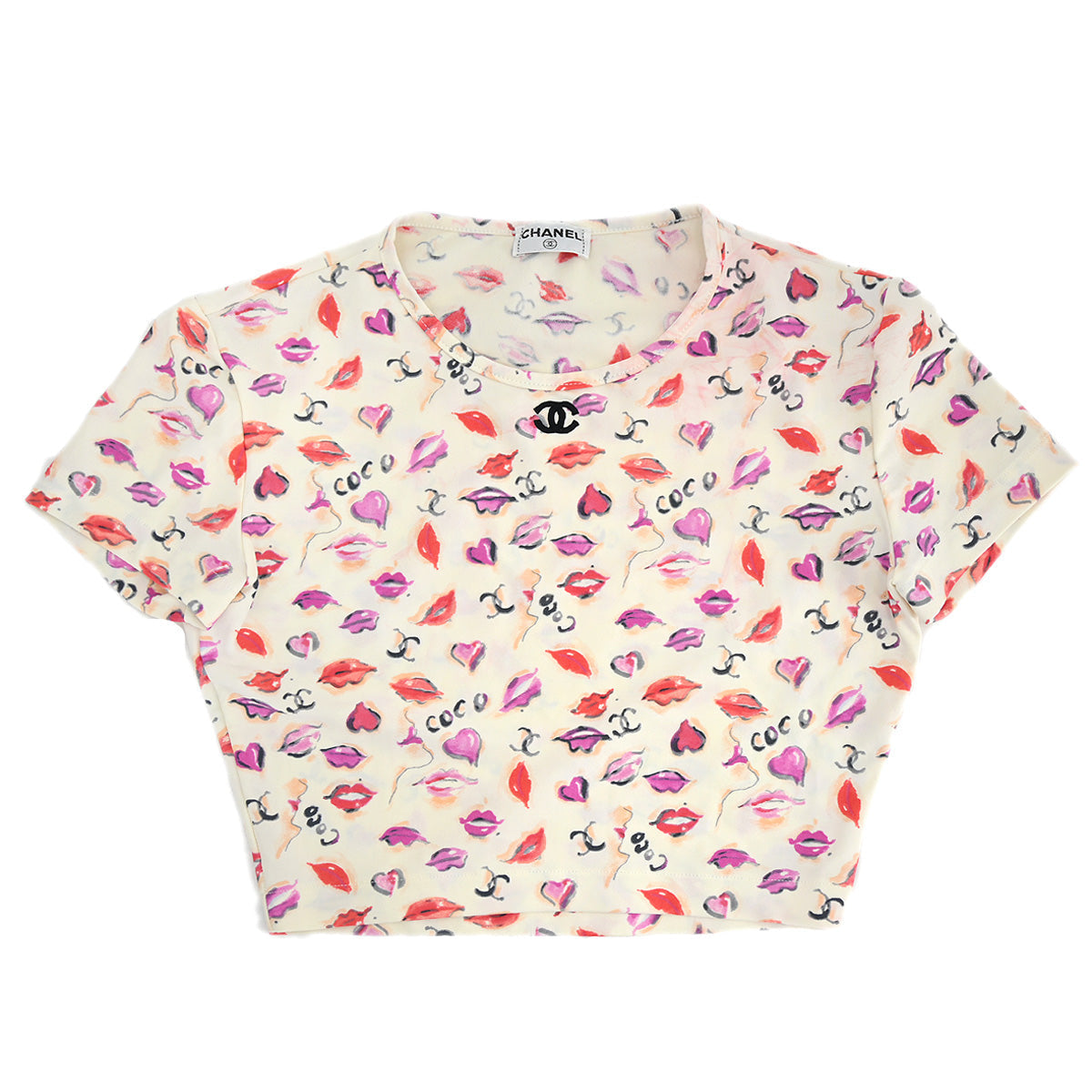 Luxury Chanel Lipstick Cropped T-shirt Top Ivory