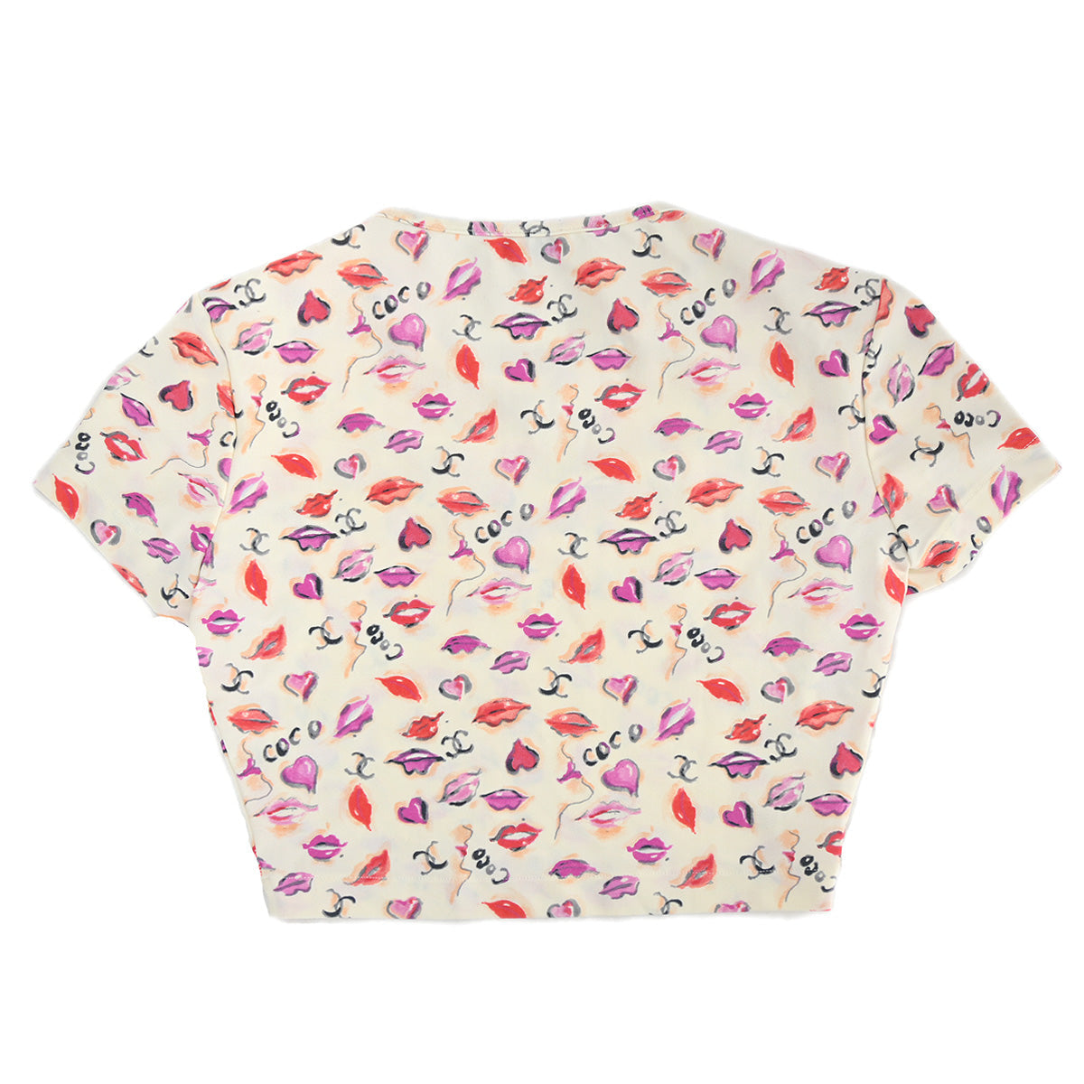 Luxury Chanel Lipstick Cropped T-shirt Top Ivory