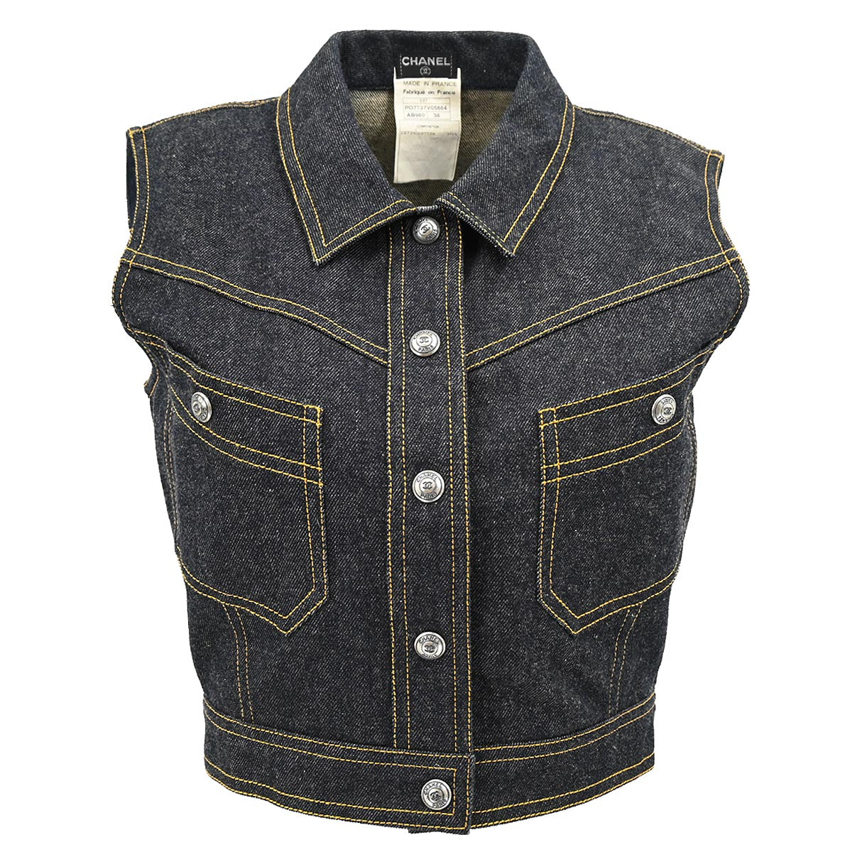 Luxury Chanel Sleeveless Vest Denim Jacket Indigo E97 #38