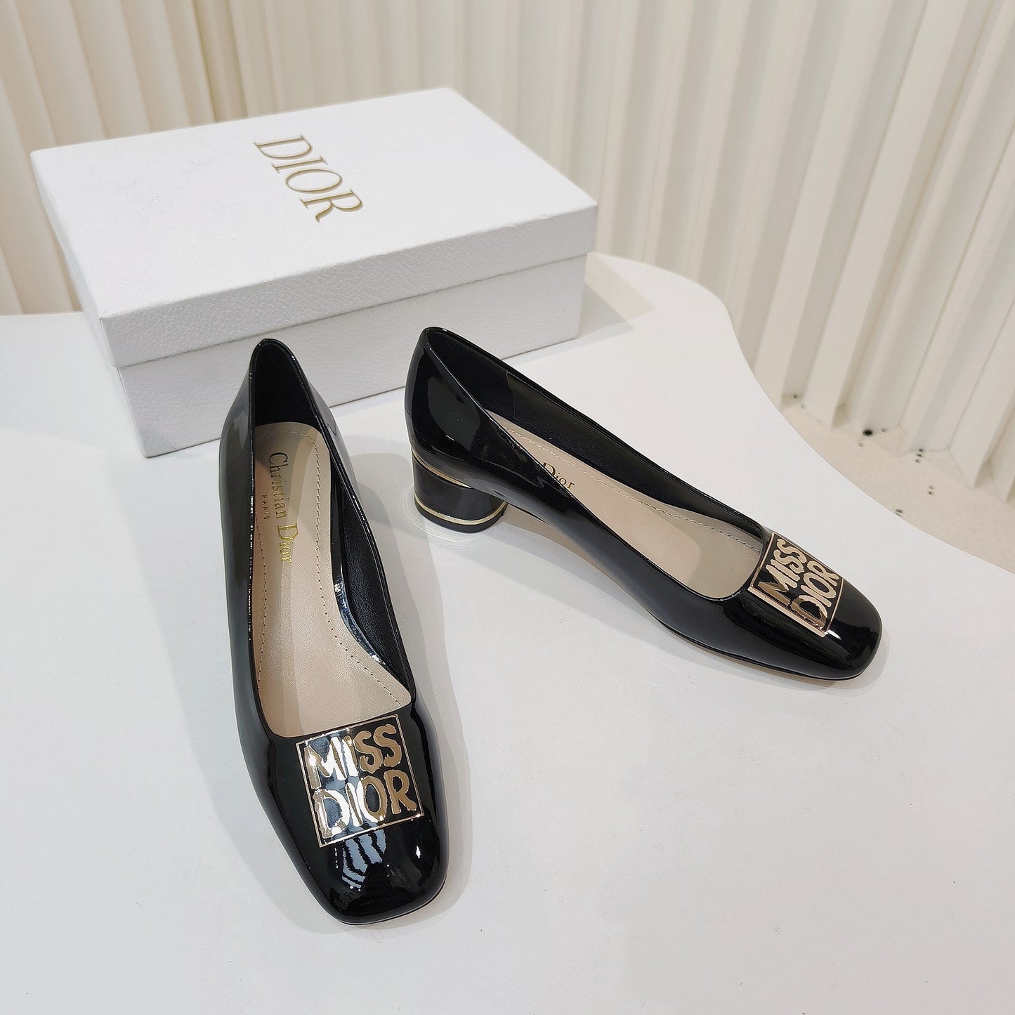 Luxury DiorMiss  Luxury DiorPump 40mm In Glossy Black Cowhide 111368