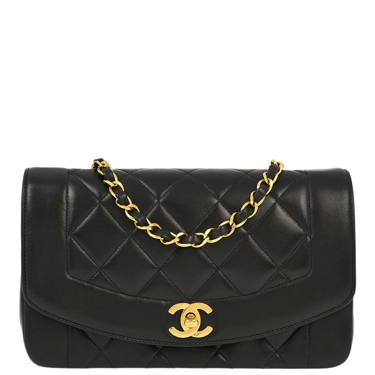 Luxury Chanel 1994-1996 Black Lambskin Small Diana Shoulder Bag