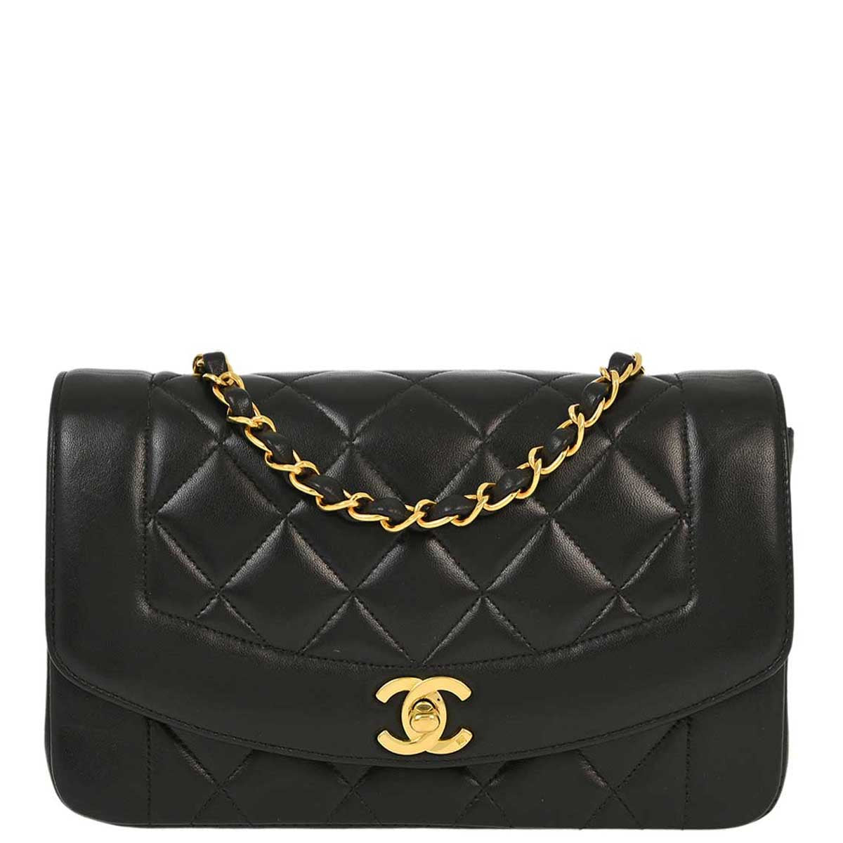 Luxury Chanel 1994-1996 Black Lambskin Small Diana Shoulder Bag