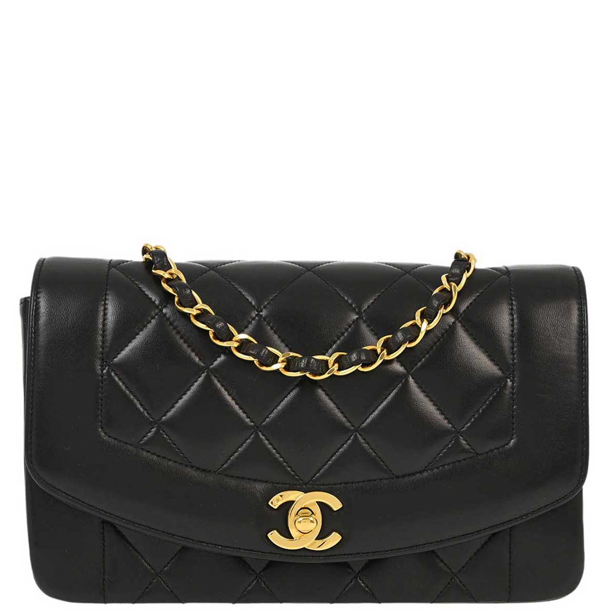 Luxury Chanel 1994-1996 Black Lambskin Small Diana Shoulder Bag