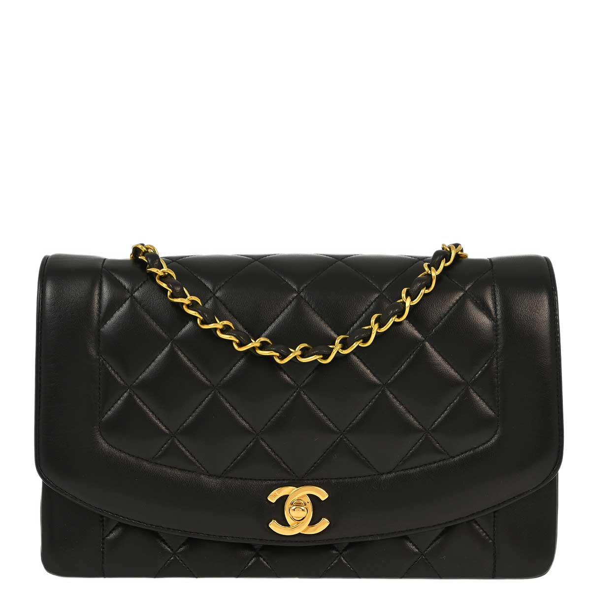 Luxury Chanel 1994-1996 Black Lambskin Medium Diana Shoulder Bag