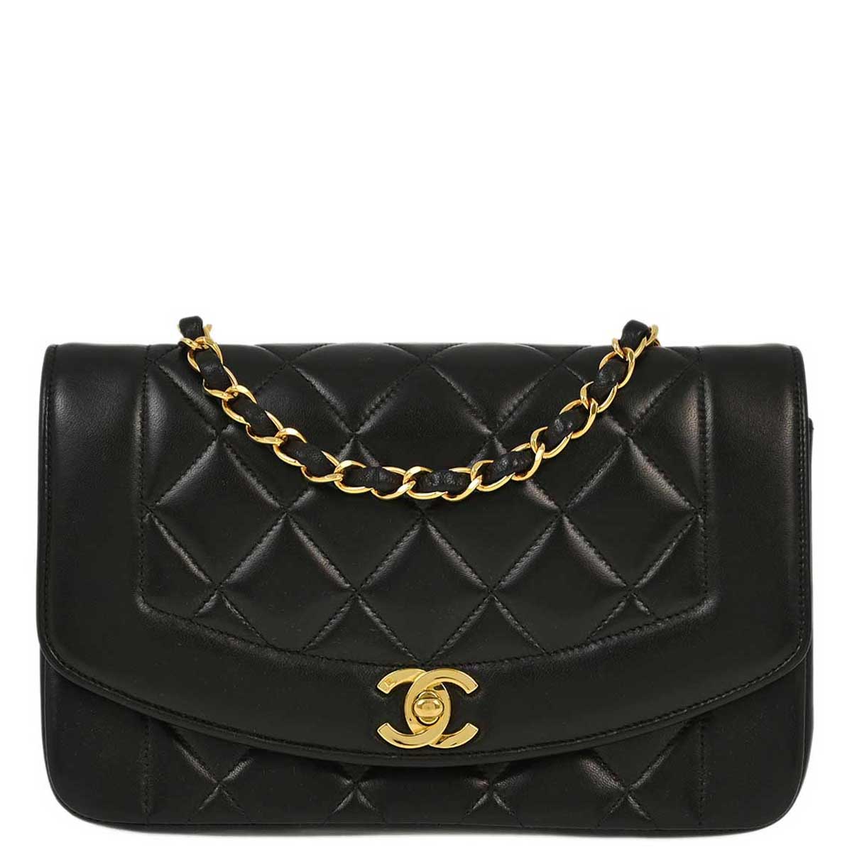 Luxury Chanel 1994-1996 Black Lambskin Small Diana Shoulder Bag