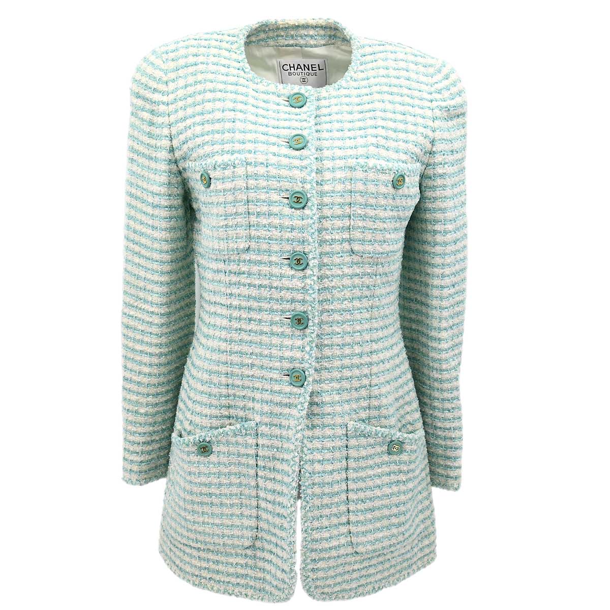 Luxury Chanel Collarless Jacket Light Blue 97P #40