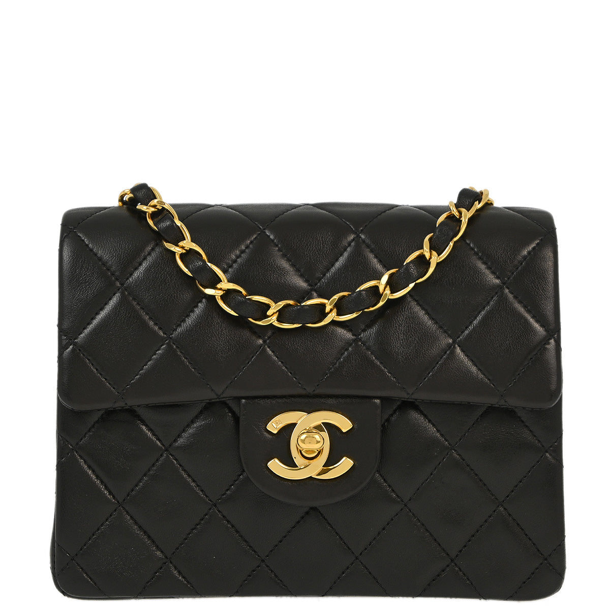 Luxury Chanel 1994-1996 Black Lambskin Mini Classic Square Flap Shoulder Bag 17