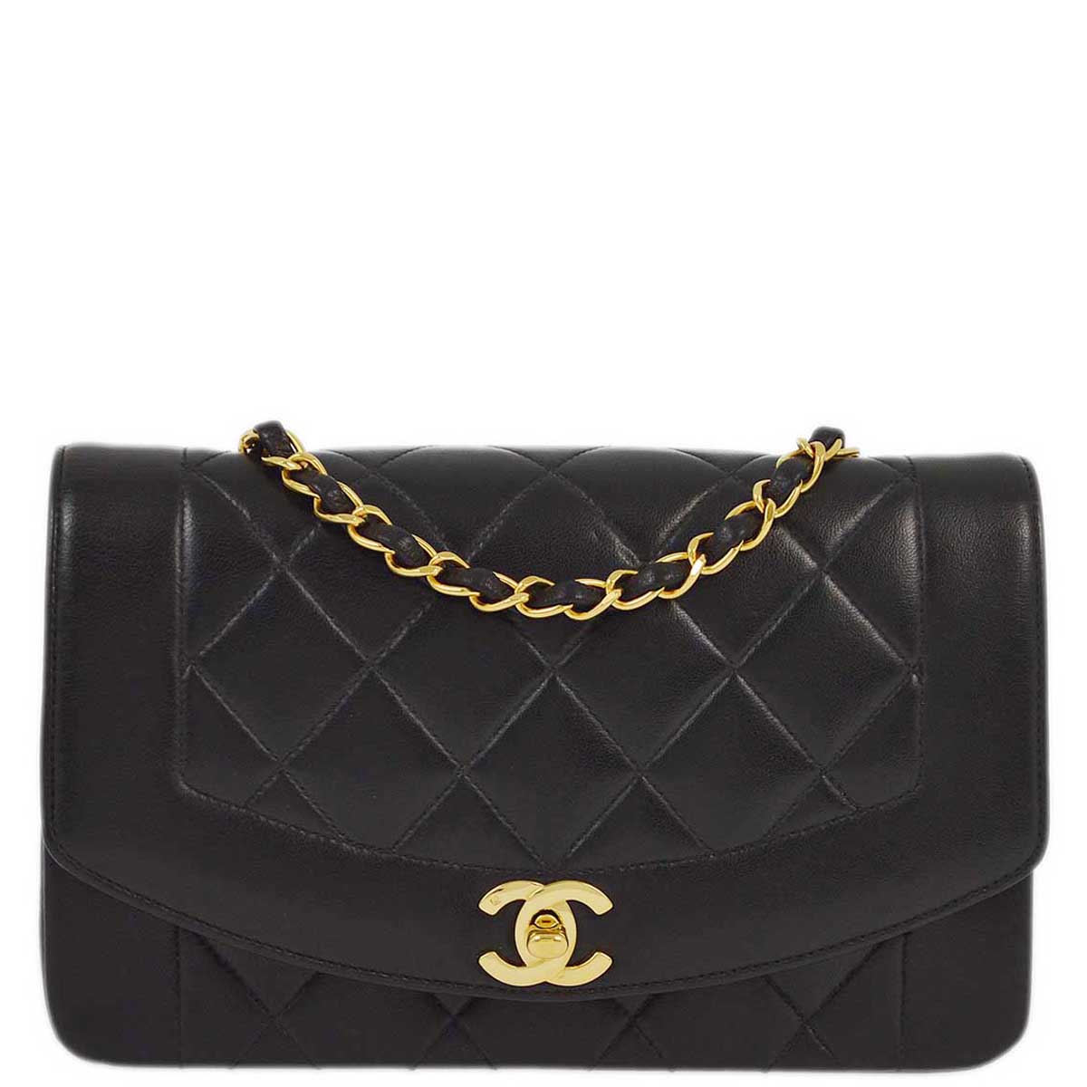 Luxury Chanel 1991-1994 Black Lambskin Small Diana Shoulder Bag