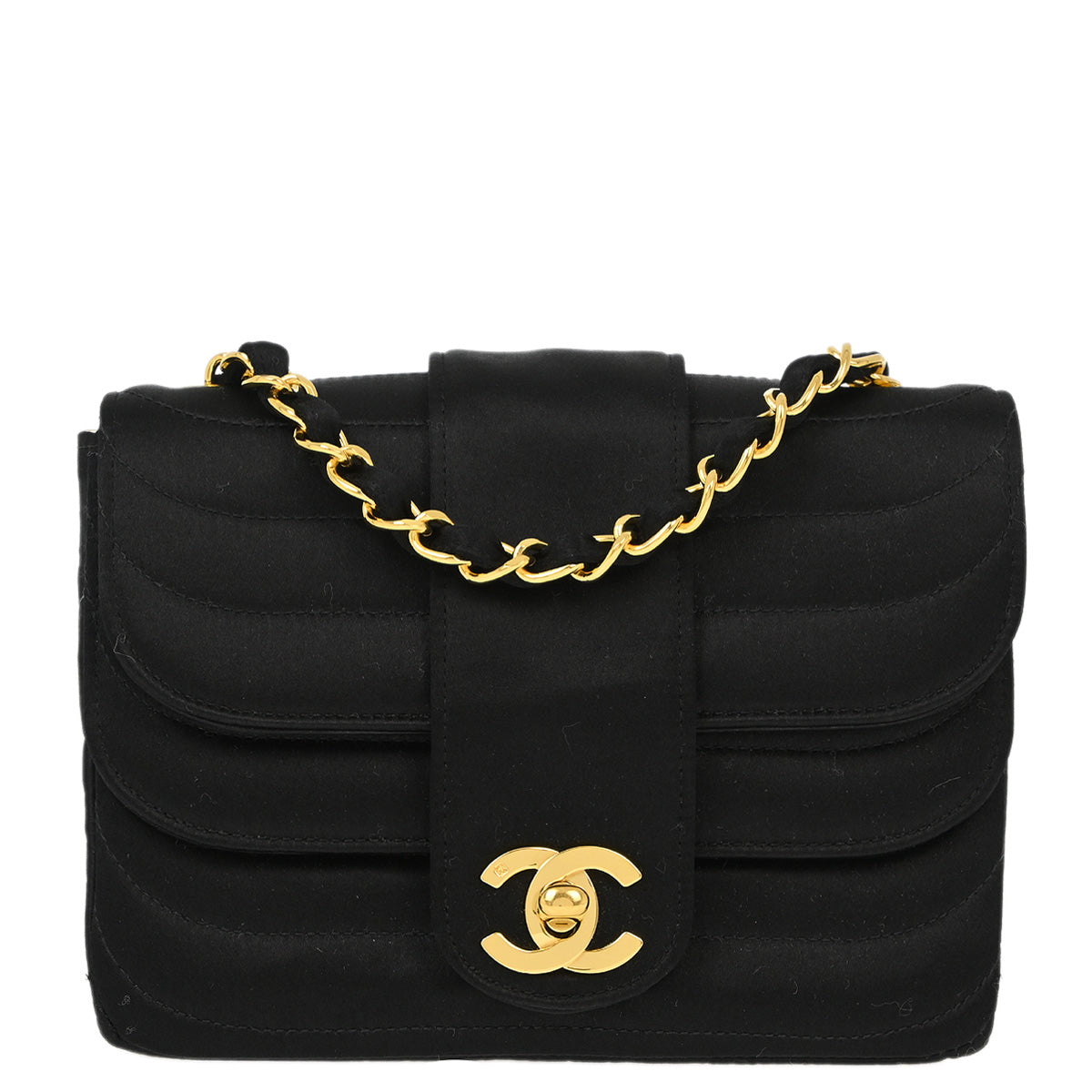 Luxury Chanel * 1991-1994 Black Satin Chain Shoulder Bag