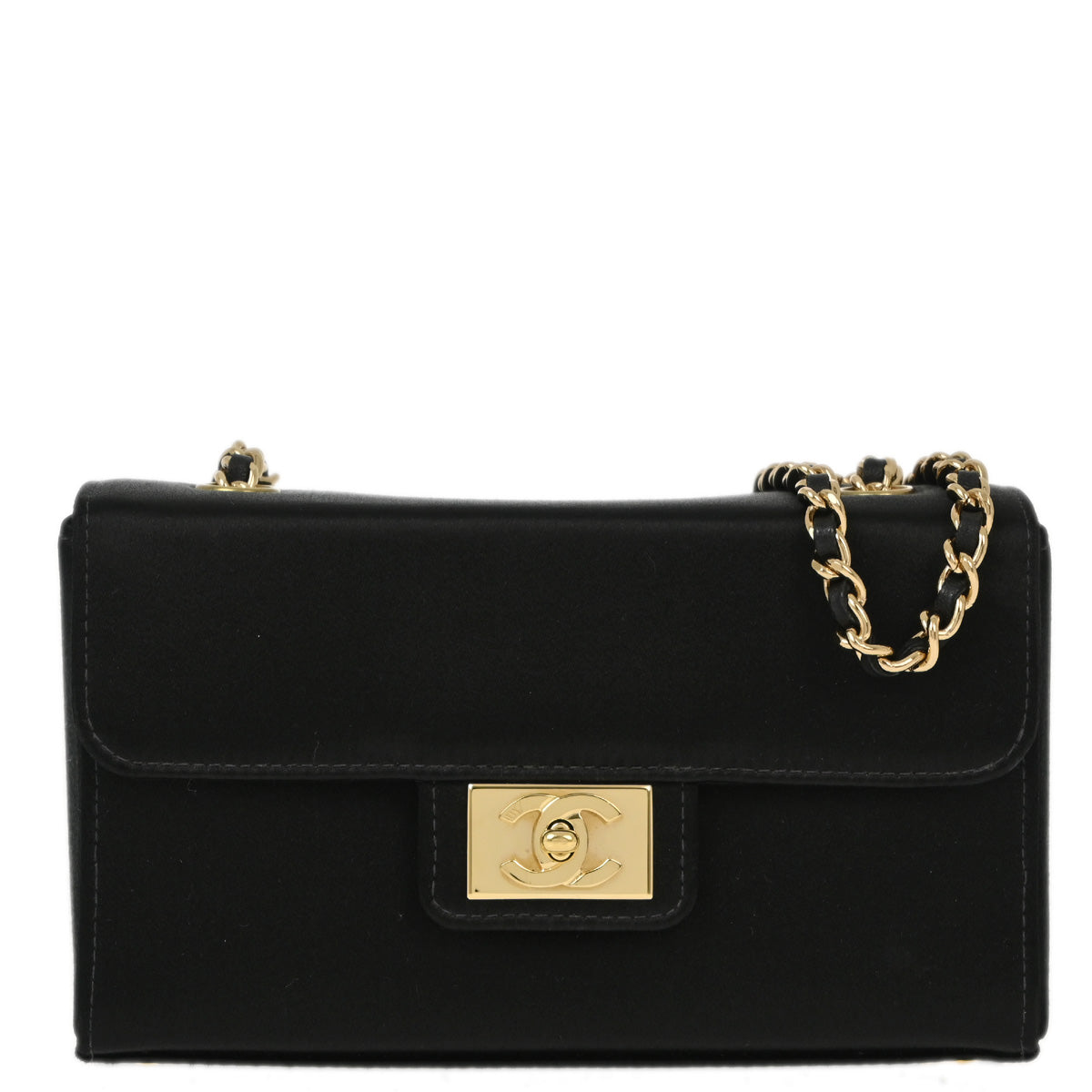 Luxury Chanel * 2001-2003 Black Satin Chain Shoulder Bag