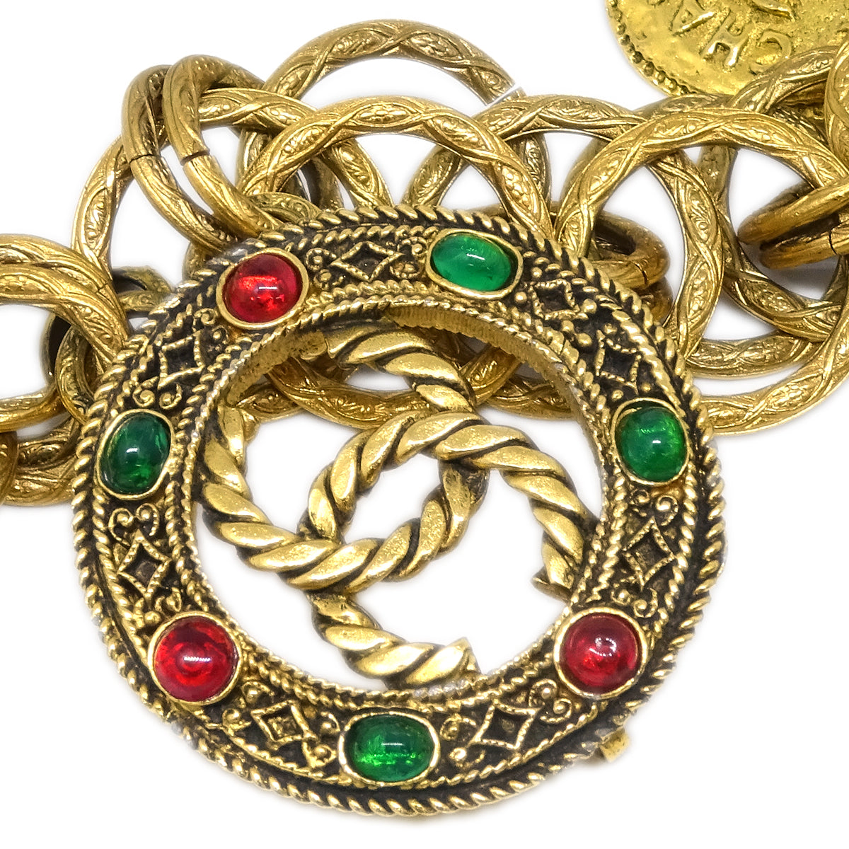 Luxury Chanel Gripoix Medallion Chain Belt Gold 0009 Small New