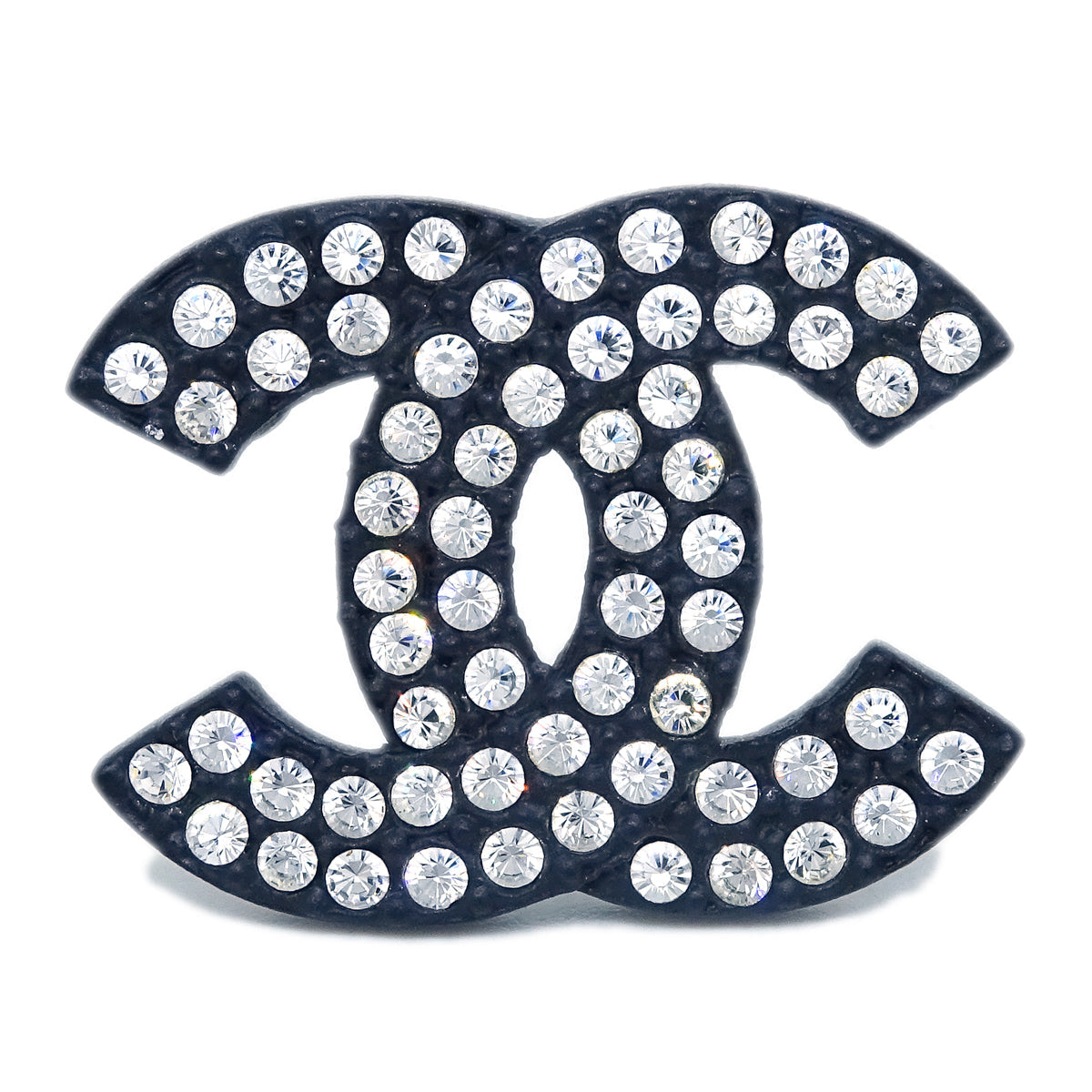 Luxury Chanel CC Brooch Pin Rhinestone Black 02A