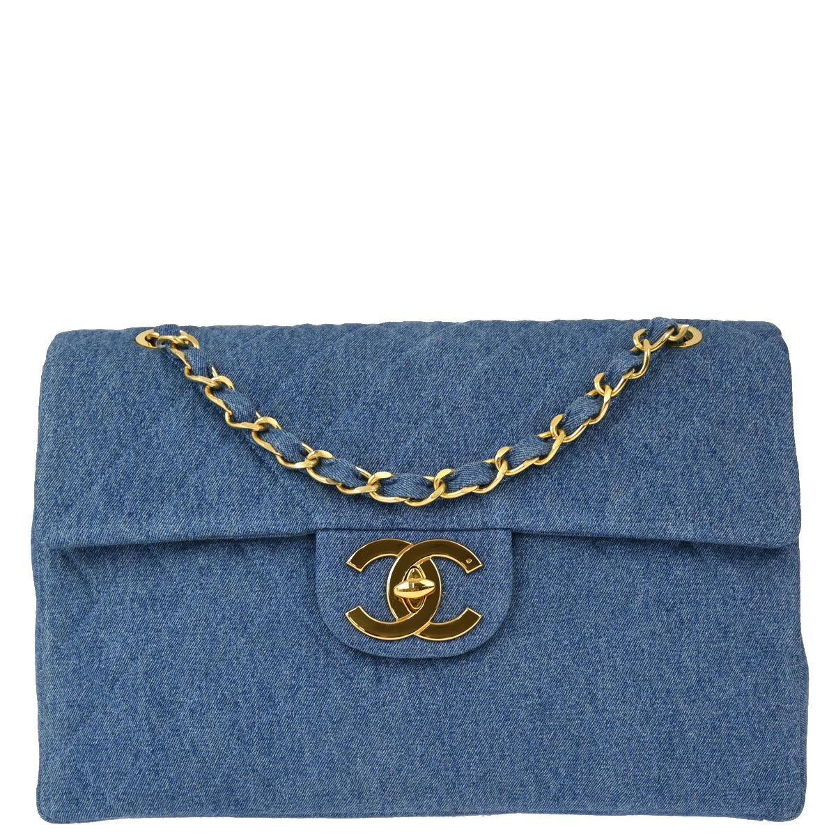 Luxury Chanel * 1989-1991 Blue Denim Maxi Classic Flap Shoulder Bag