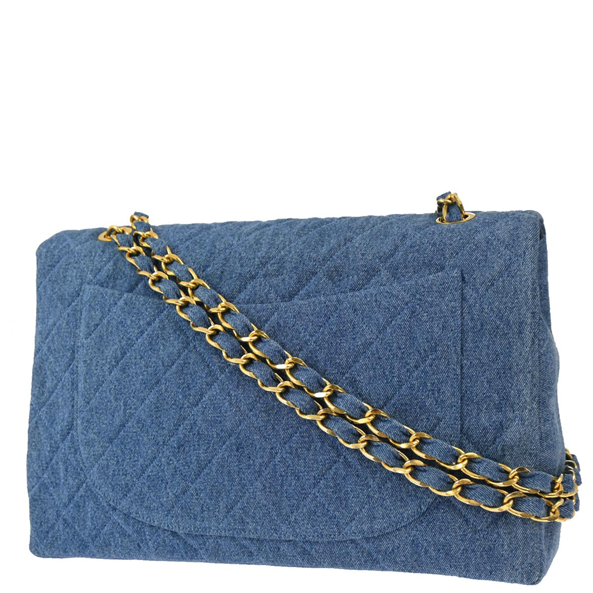 Luxury Chanel * 1989-1991 Blue Denim Maxi Classic Flap Shoulder Bag