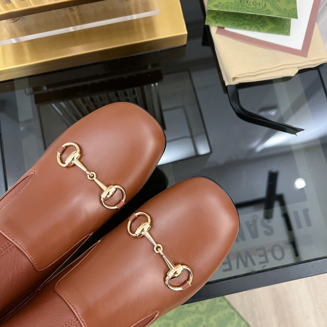 Luxury Gucci GG Horsebit Ankle Boot 65 Brown Calfskin