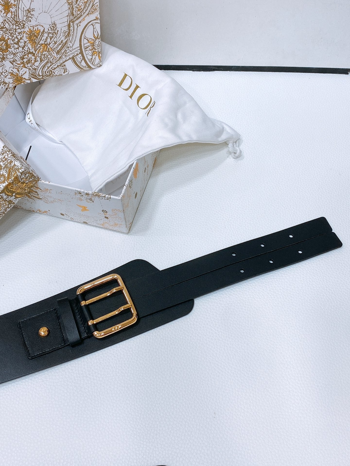 Luxury Diornolita belt black lambskin gold buckle