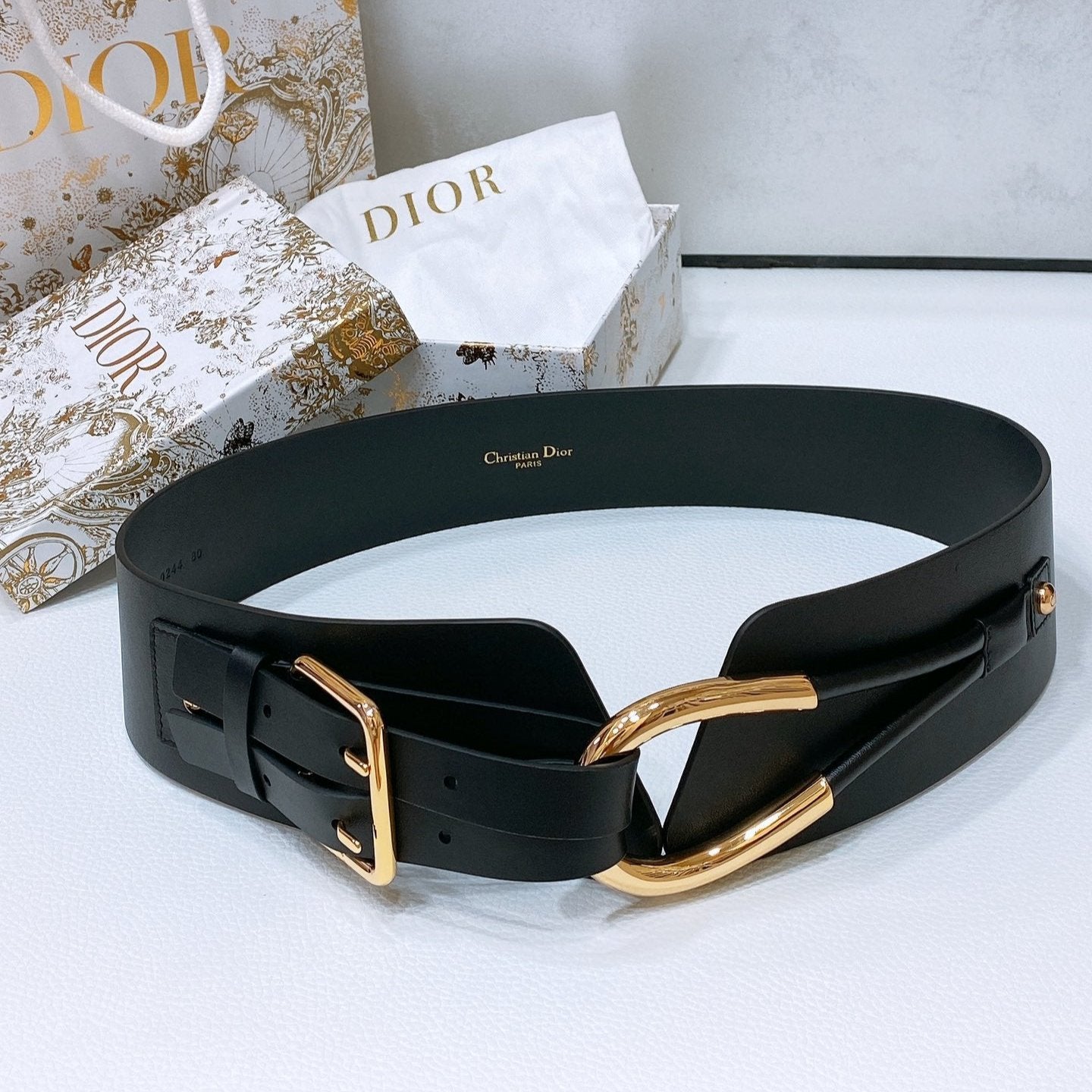 Luxury Diornolita belt black lambskin gold buckle