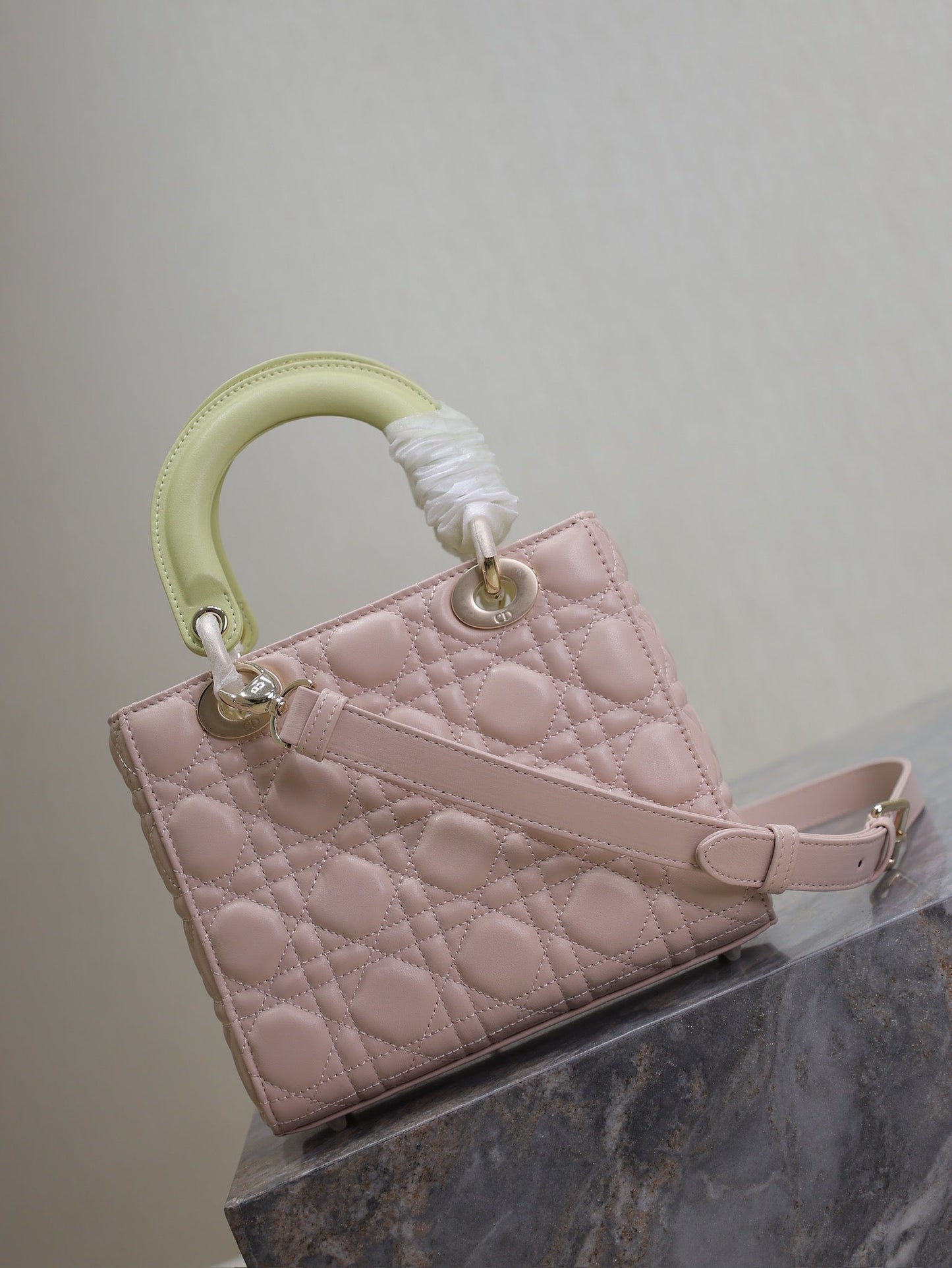 Luxury DiorLady Bag 17cm Pink Pale Green Lambksin