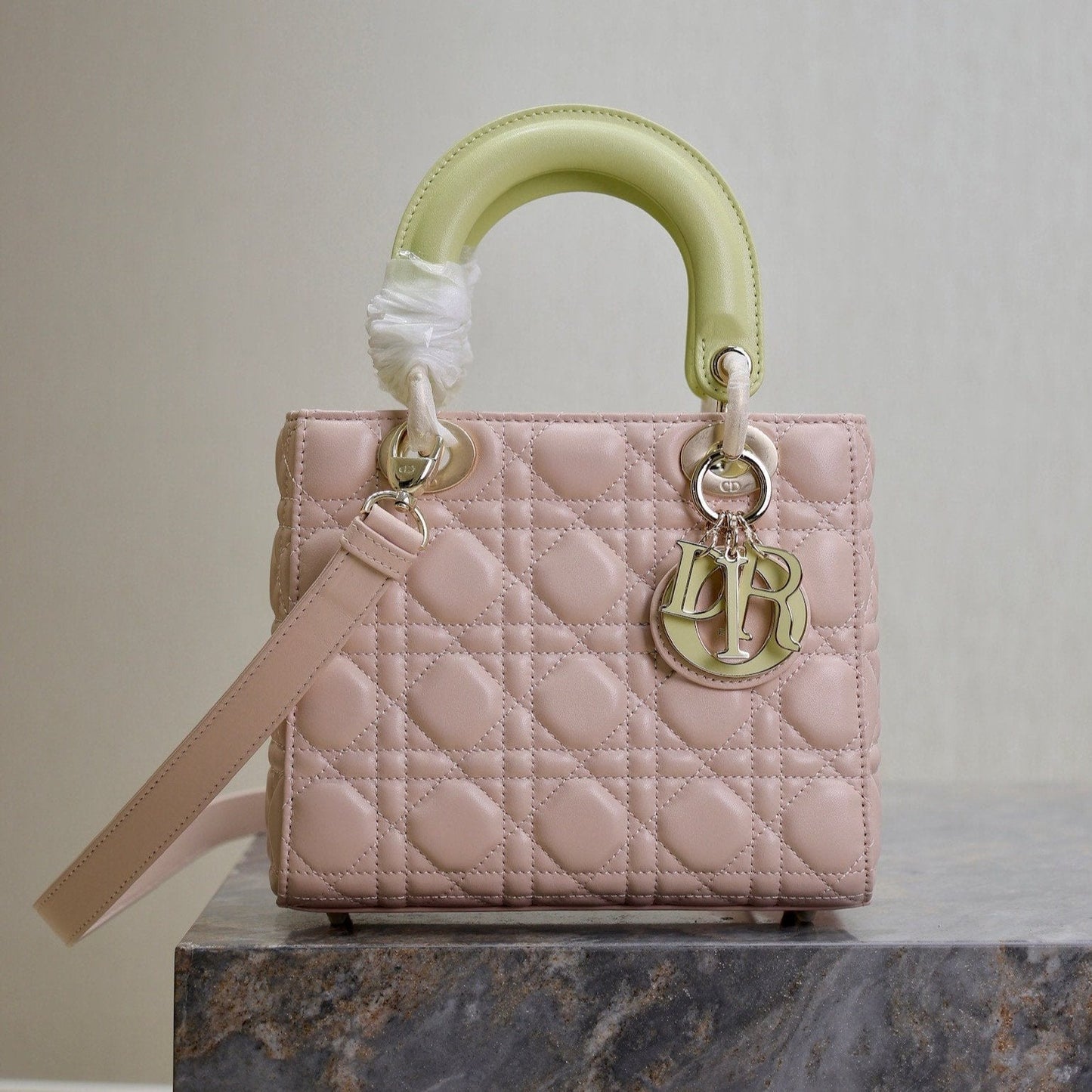 Luxury DiorLady Bag 17cm Pink Pale Green Lambskin