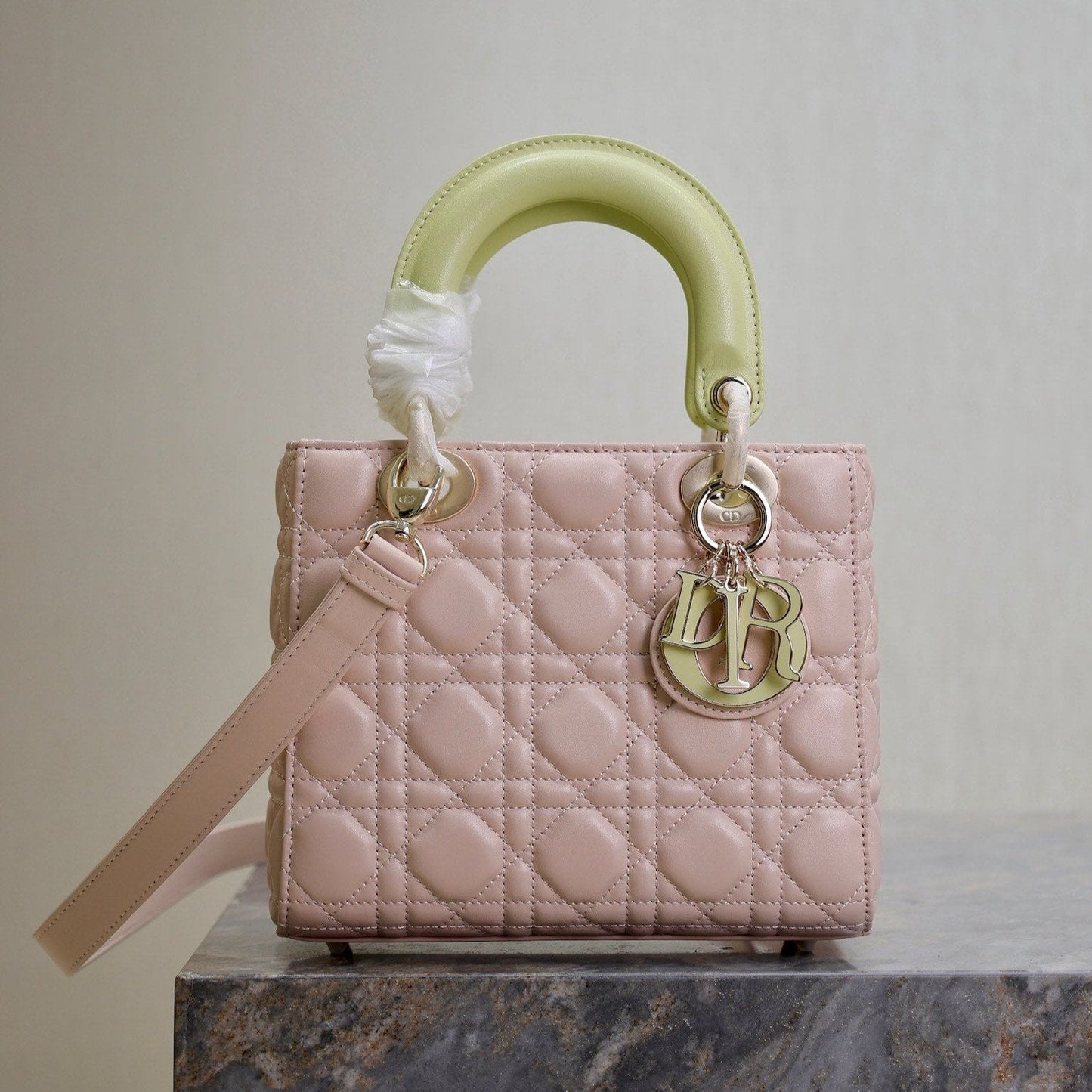 Luxury DiorLady Bag 17cm Pink Pale Green Lambksin