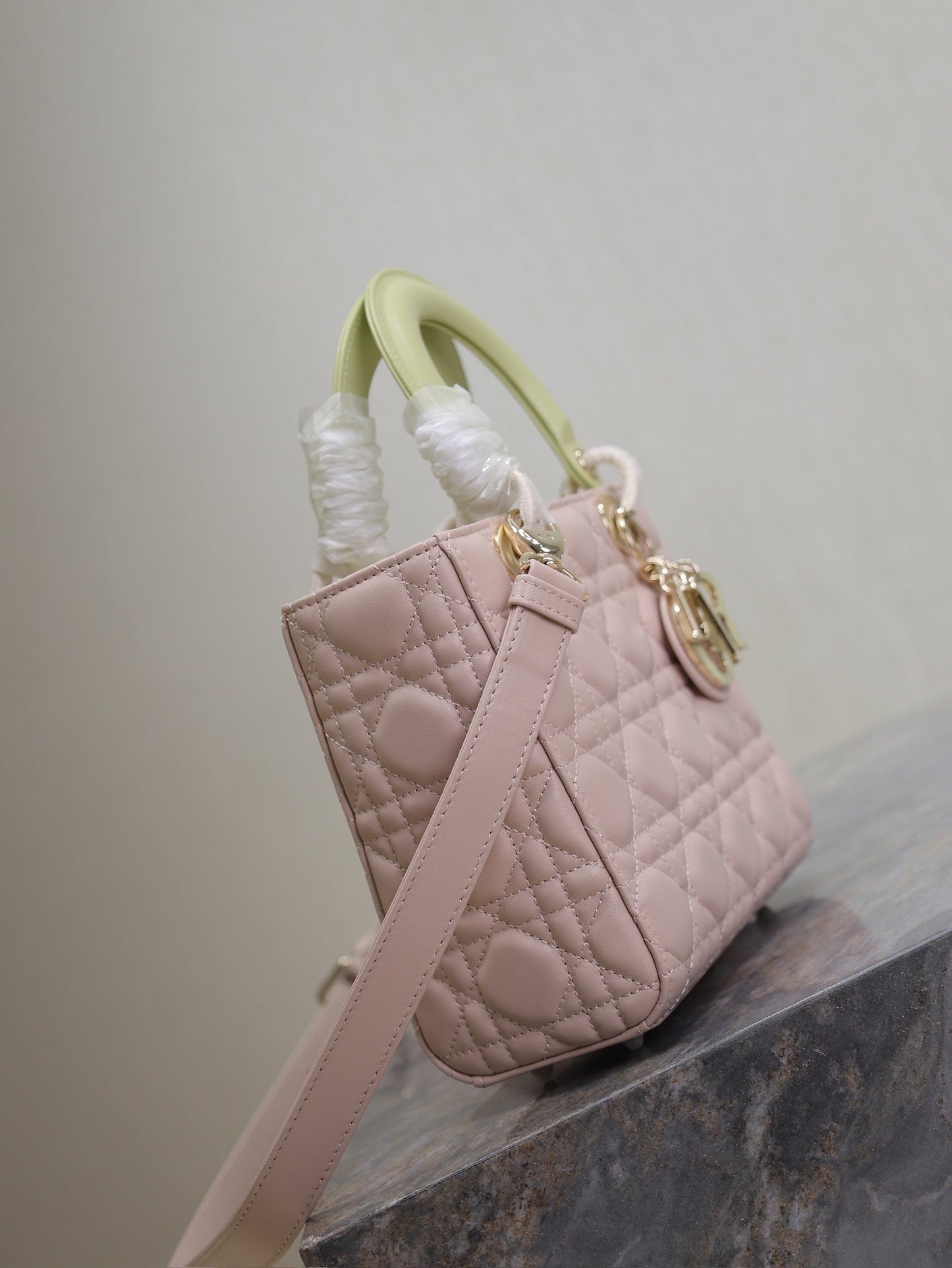 Luxury DiorLady Bag 17cm Pink Pale Green Lambskin