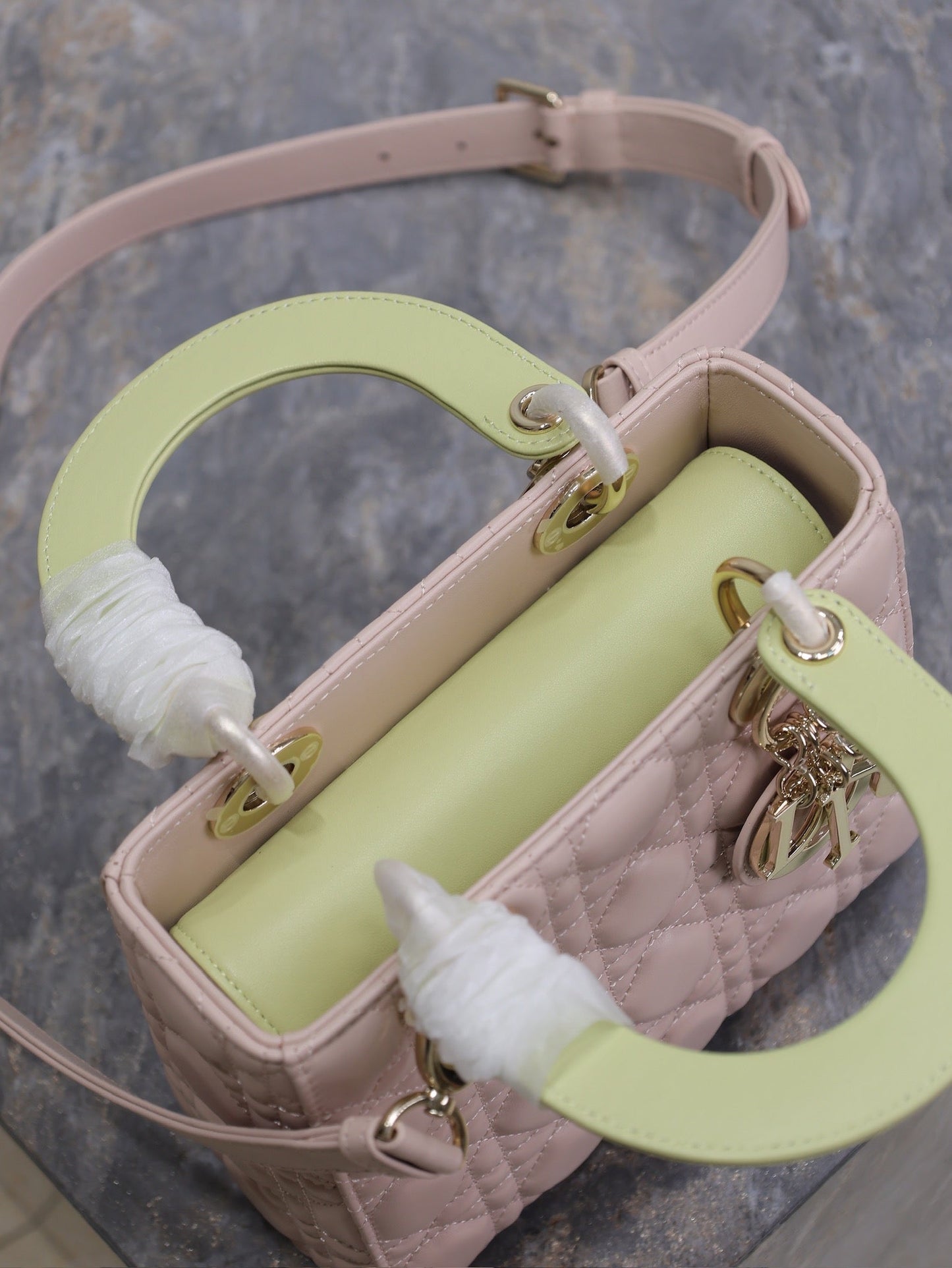 Luxury DiorLady Bag 17cm Pink Pale Green Lambksin