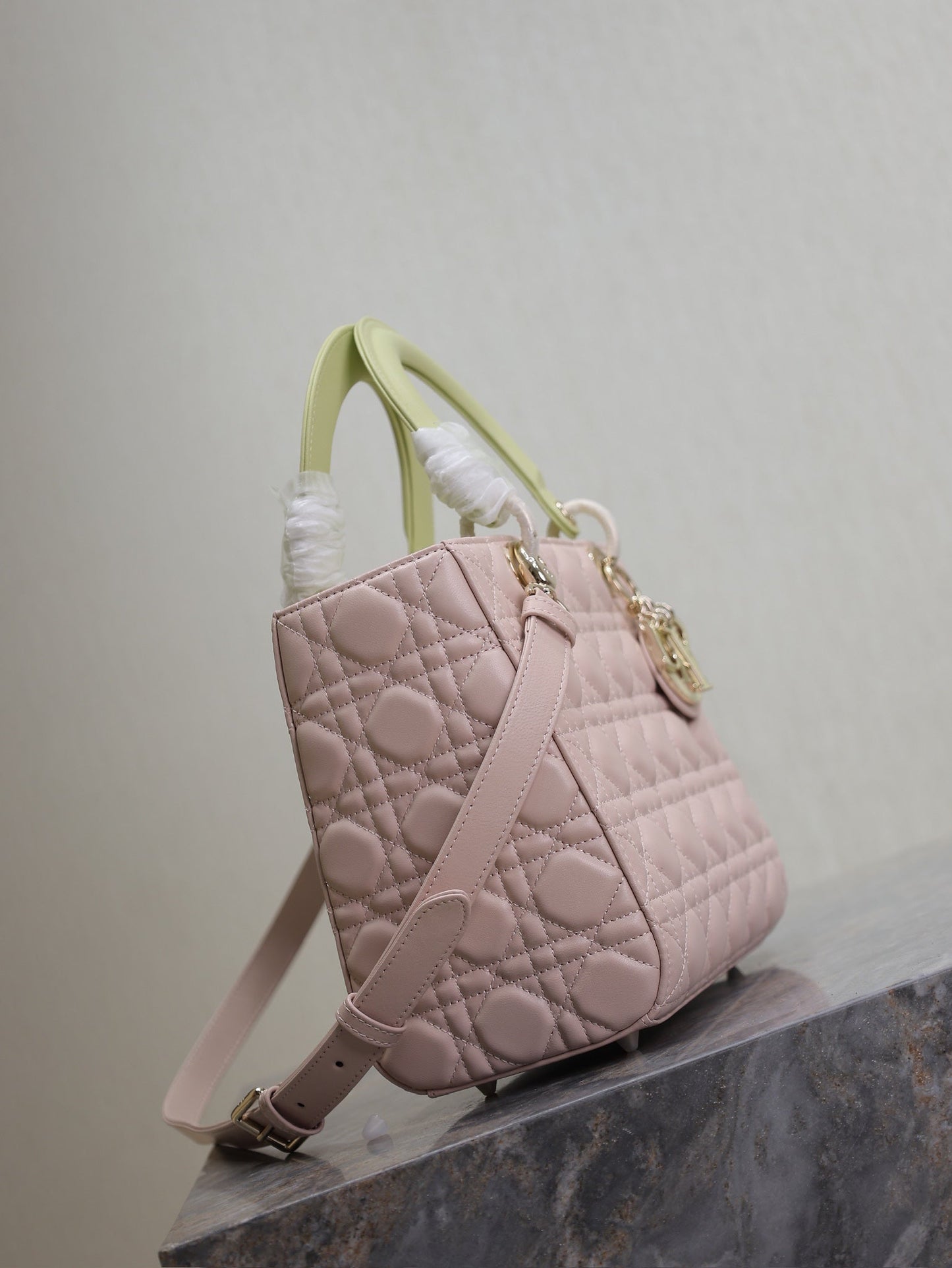 Luxury DiorLady Bag 20cm Pink Pale Green Lambskin